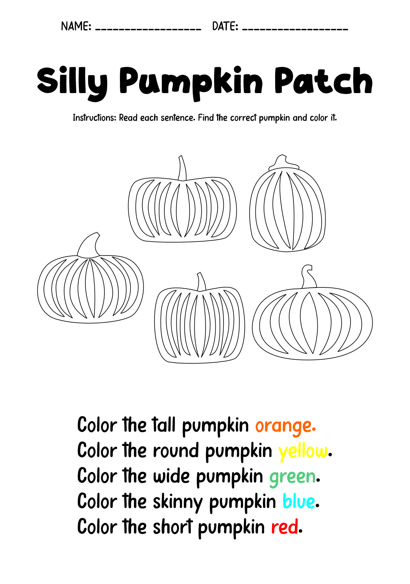 Pumpkin Patch Worksheets for Preschool