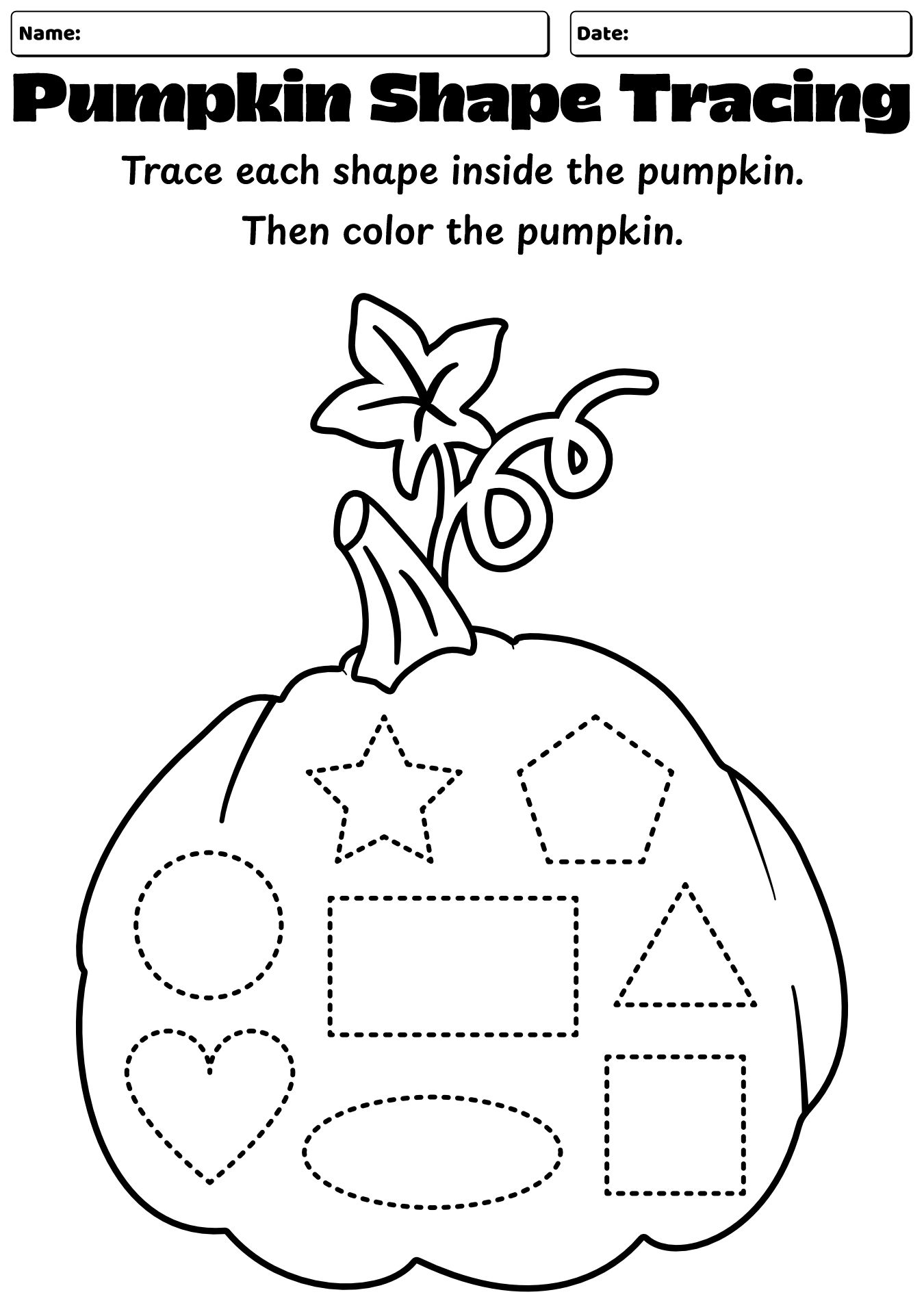 Pumpkin Shape Tracing Worksheet for Preschool