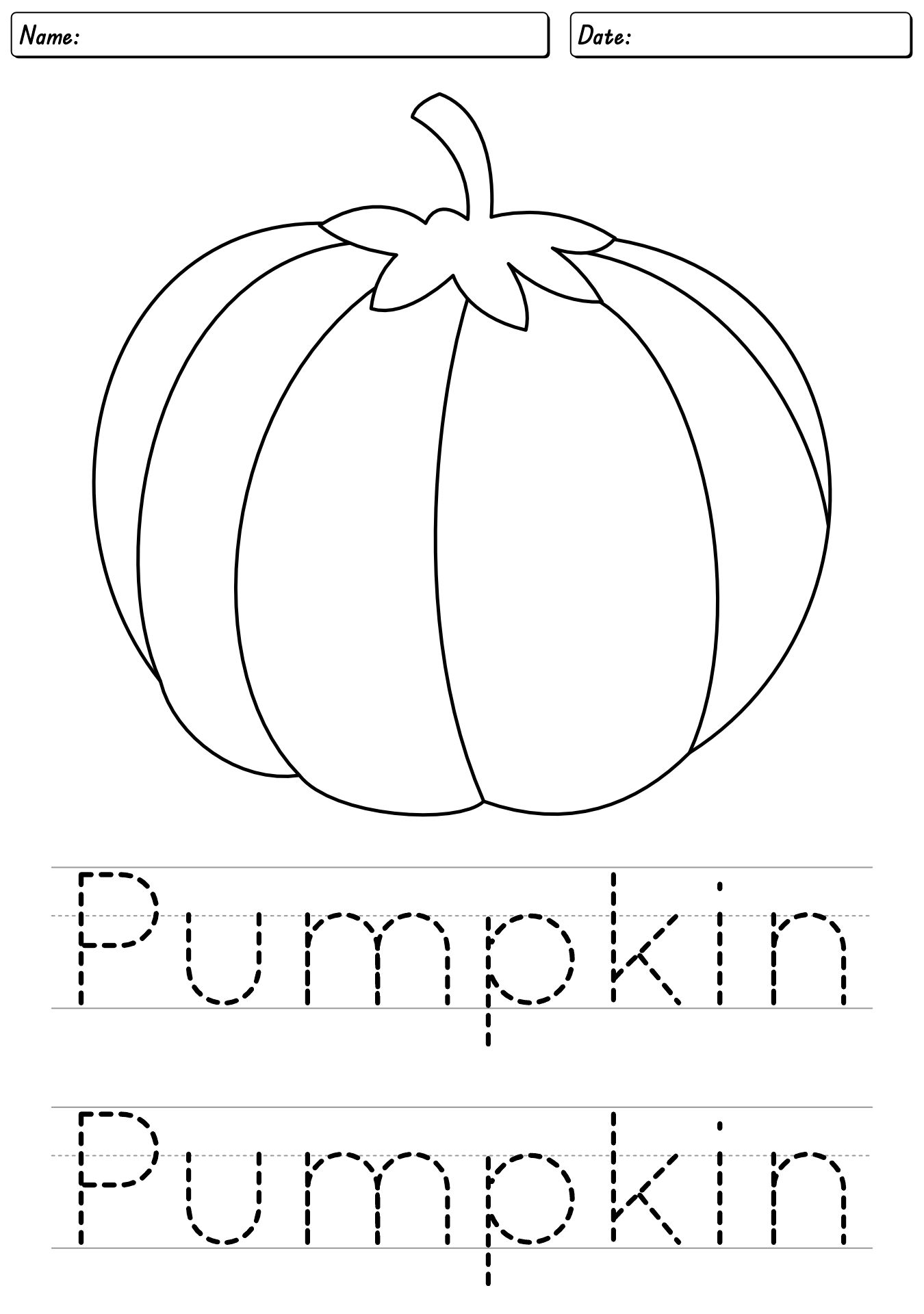 Pumpkin Words Tracing Worksheet for Toddlers