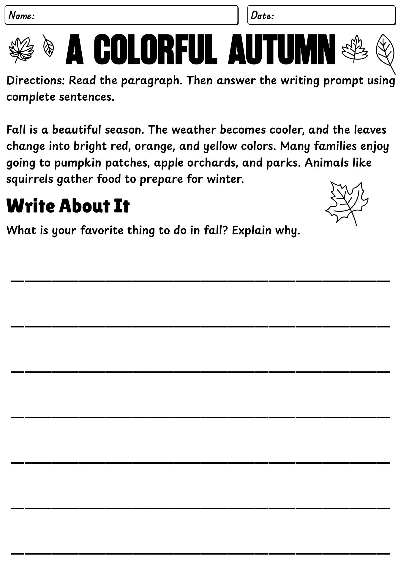 Read And Write About Fall Worksheets