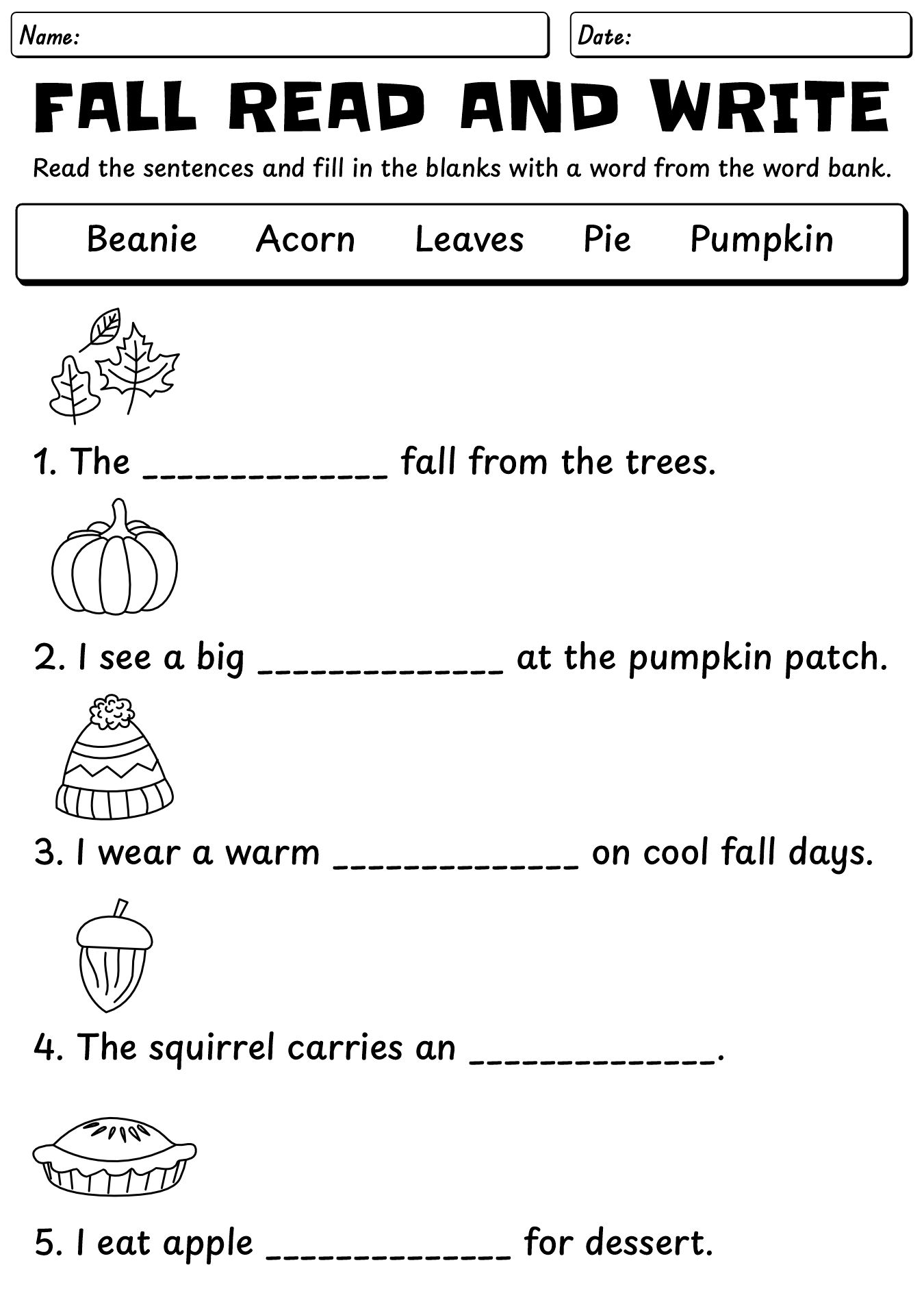 Read And Write Fall Vocabulary Worksheet