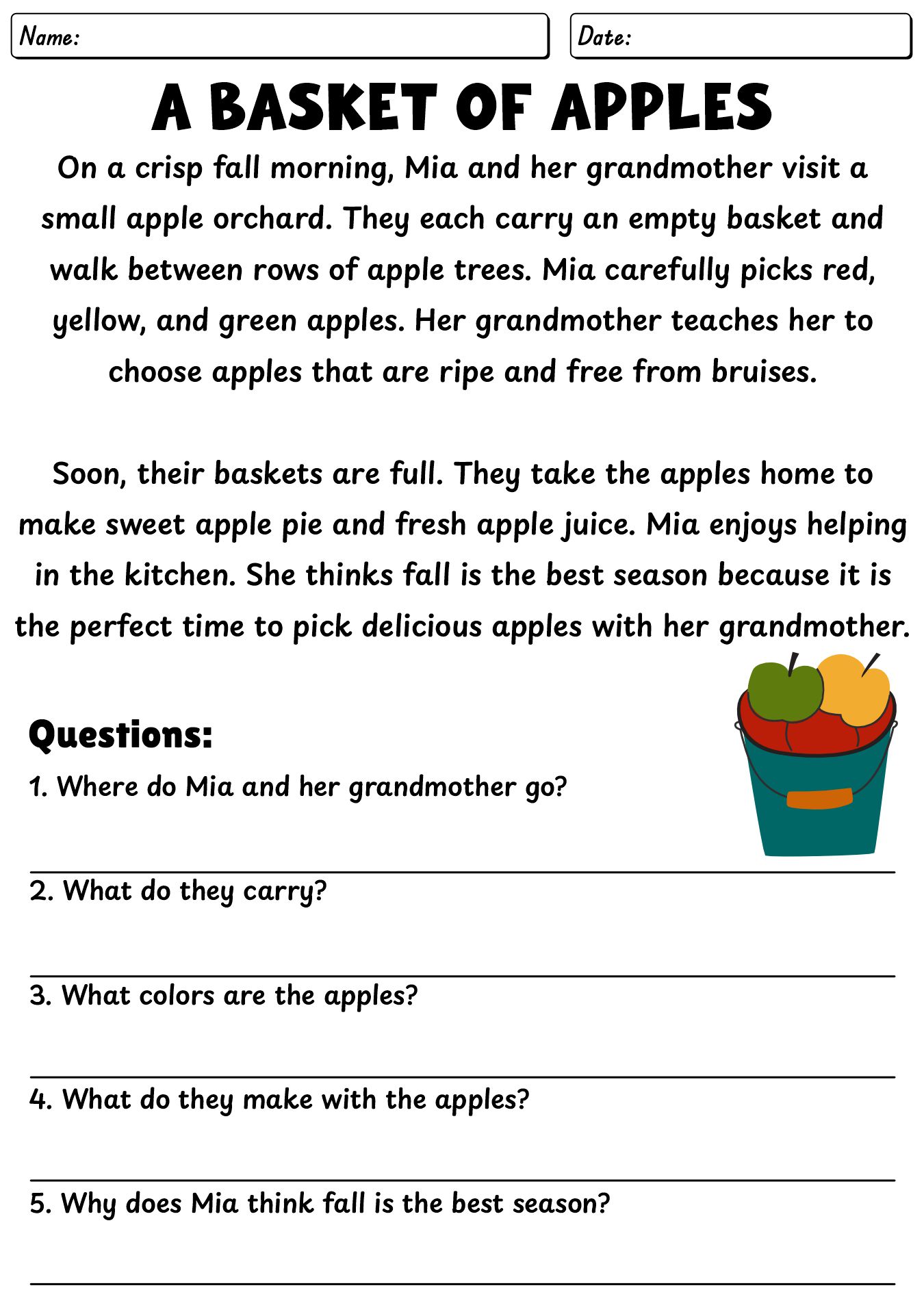 Reading Worksheet for Fall
