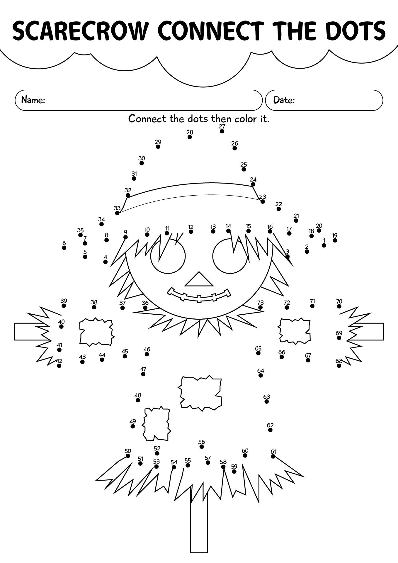Scarecrow Connect The Dots Worksheet For Kids
