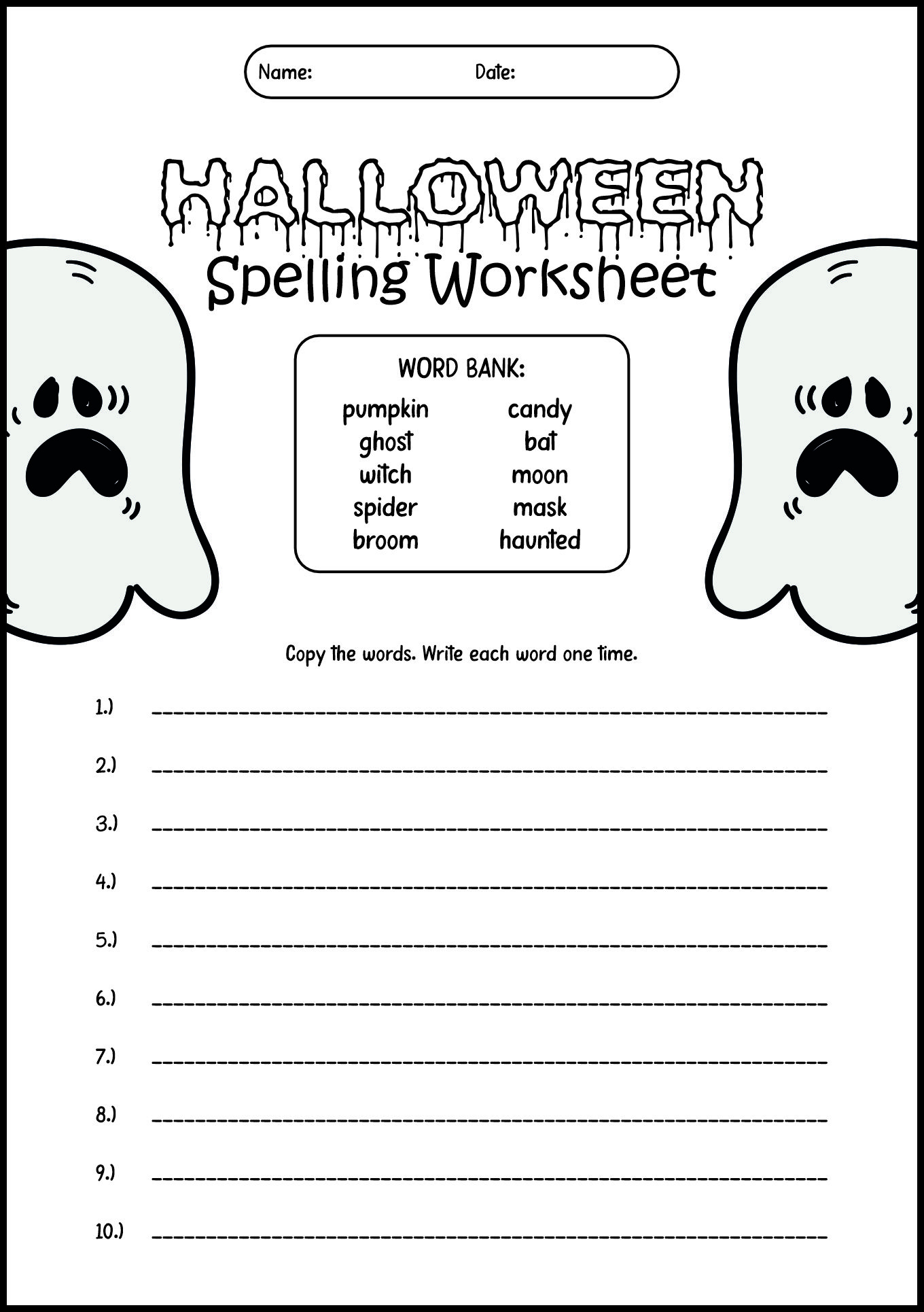 Second Grade Halloween Spelling Worksheet