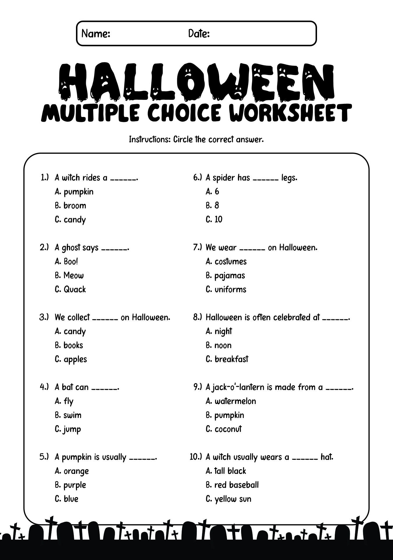 Second Grade Halloween Worksheet