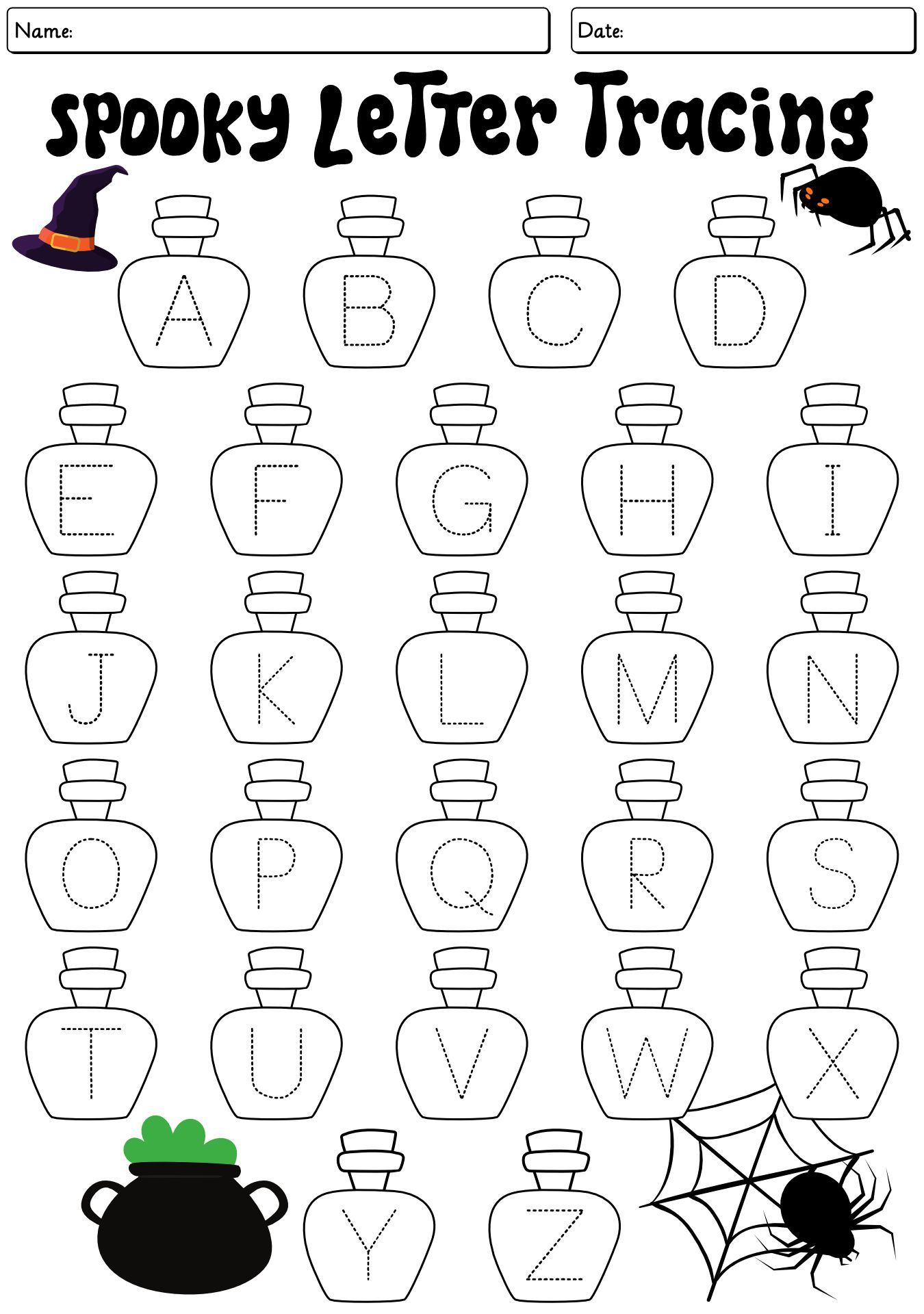 Spooky Halloween Alphabet Tracing Worksheets