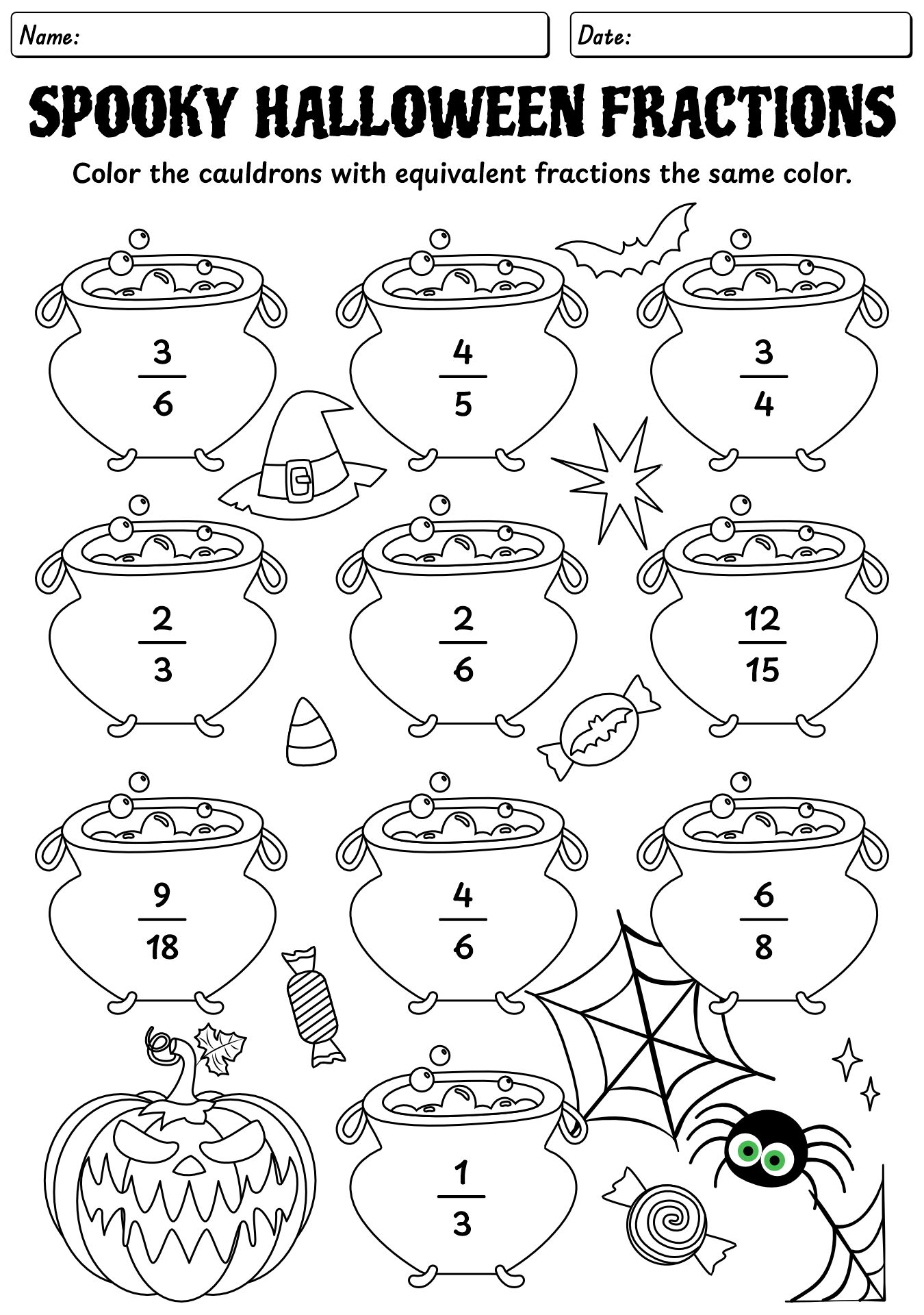 Spooky Halloween Fraction Workssheet