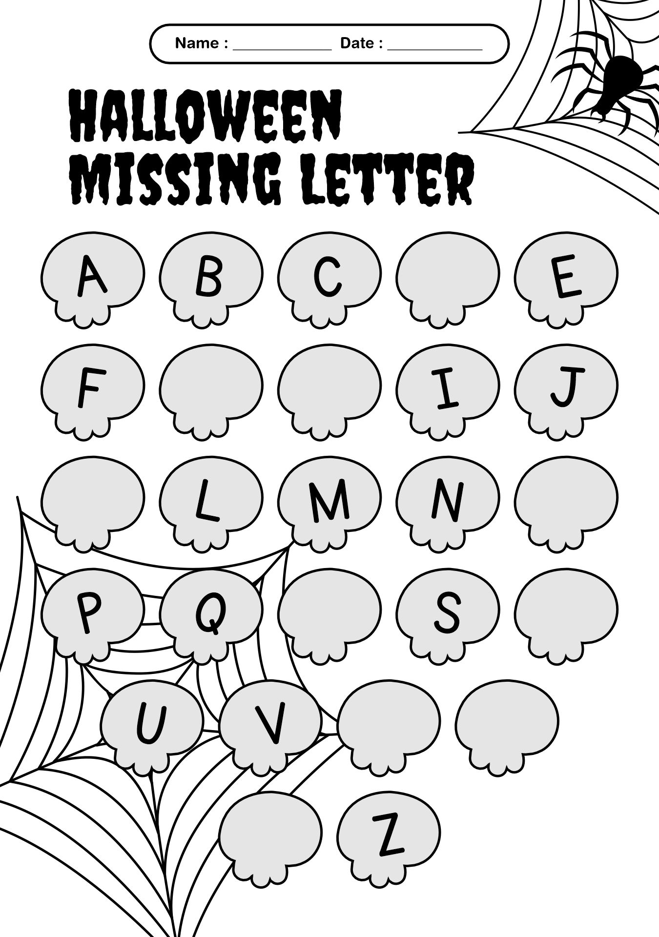 Spooky Halloween Missing Letter Worksheet