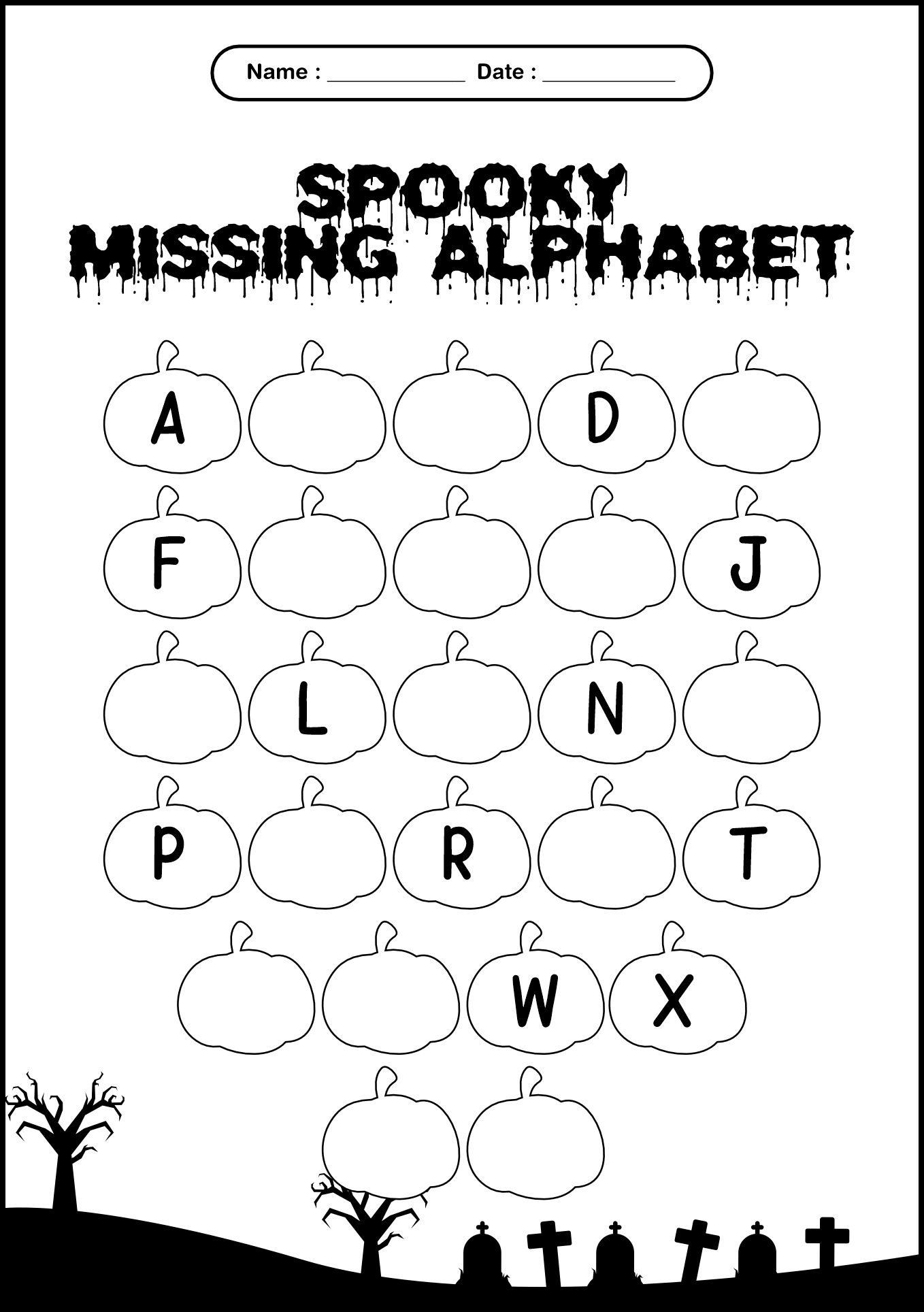 Spooky Missing Alphabet Worksheet