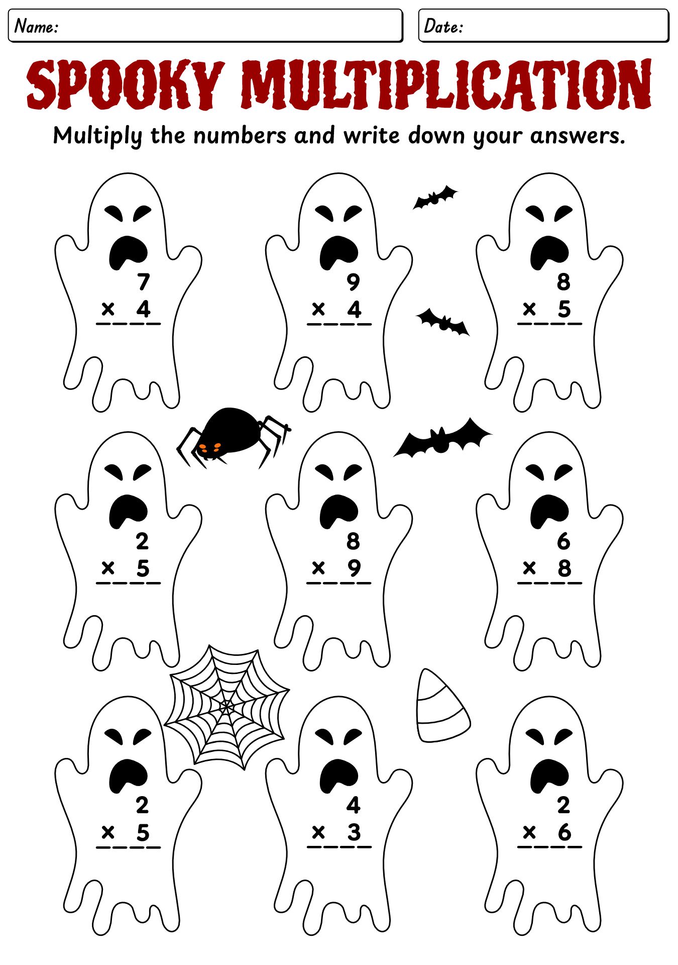 Spooky Multiplication Practice Worksheet