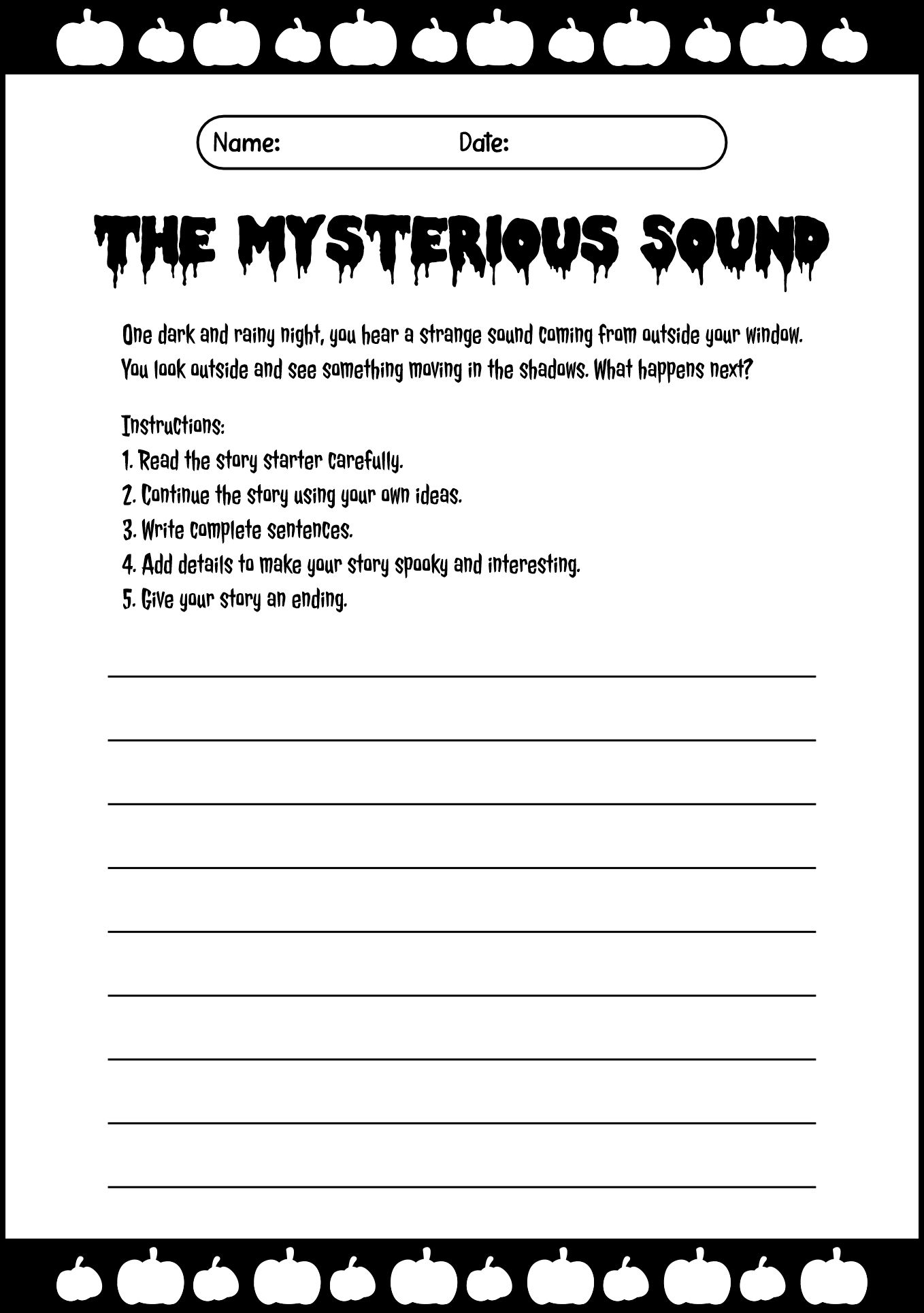 Spooky Narrative Writing Worksheets for 4th Graders