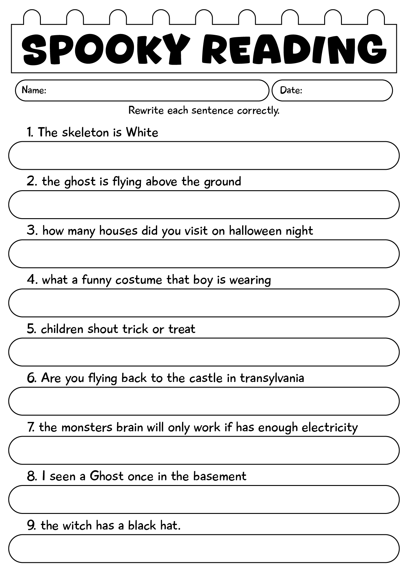 Spooky Sentences Reading Worksheet