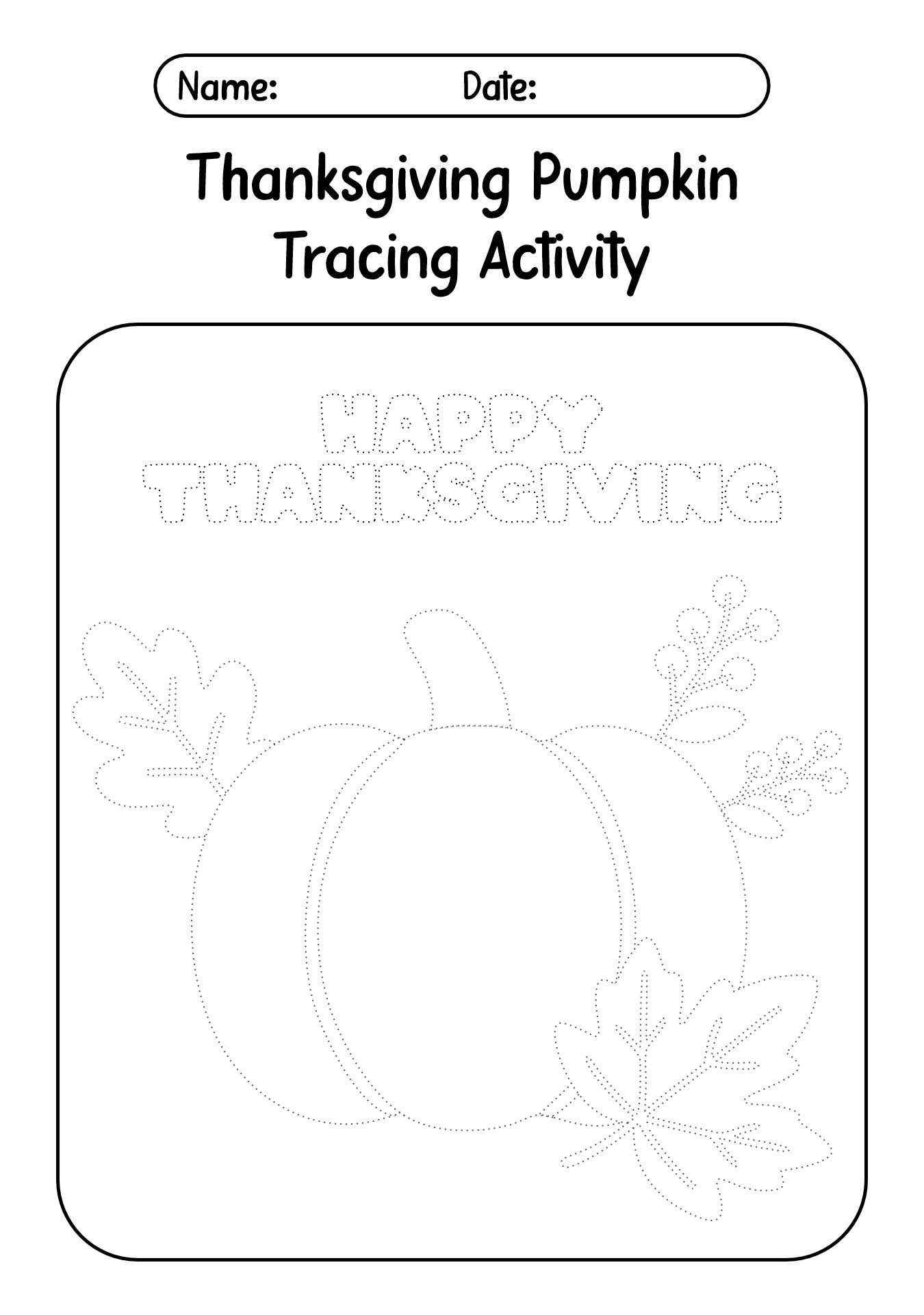 Thanksgiving Pumpkin Tracing Page