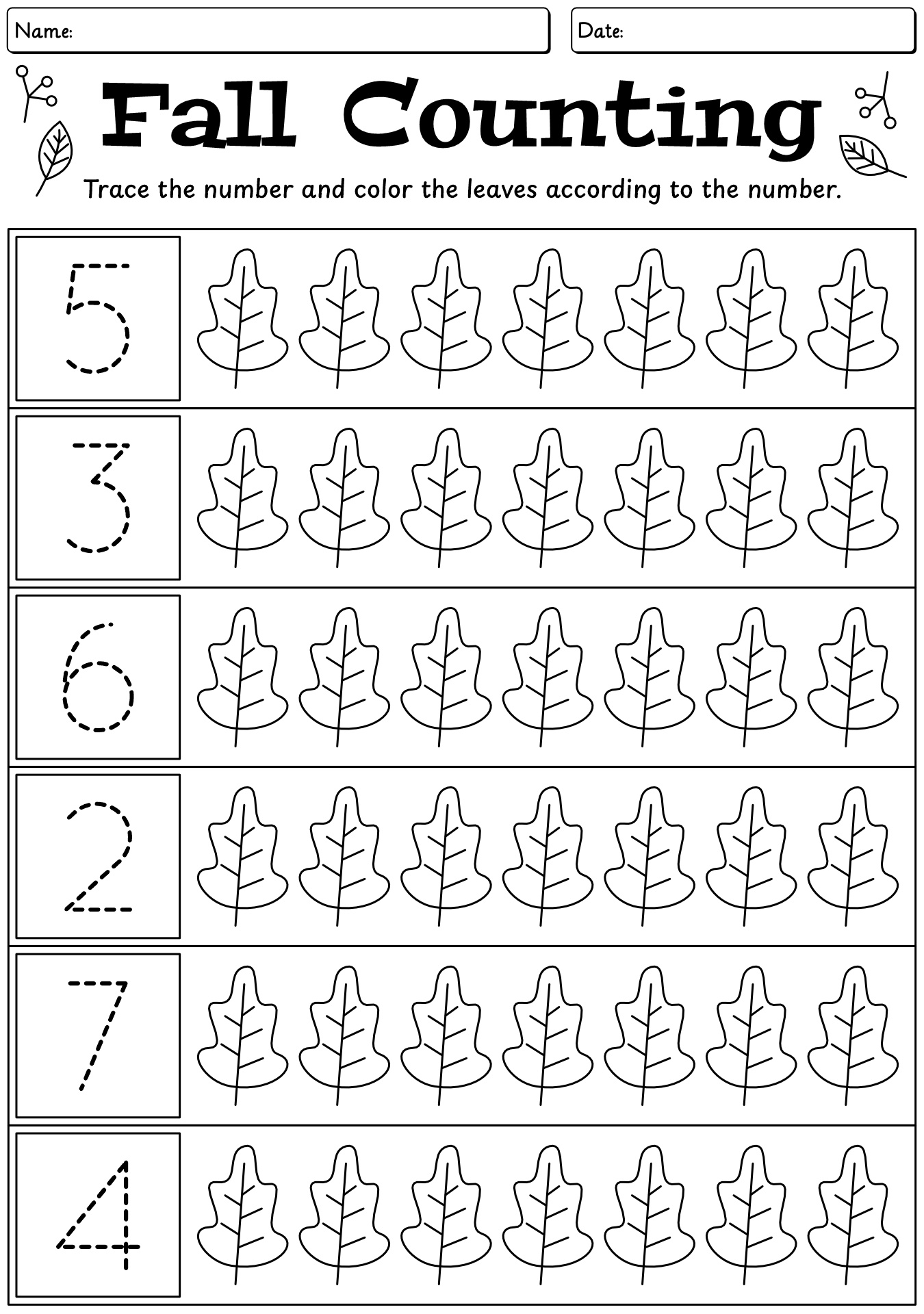 Trace And Count Fall Worksheet For Preschool