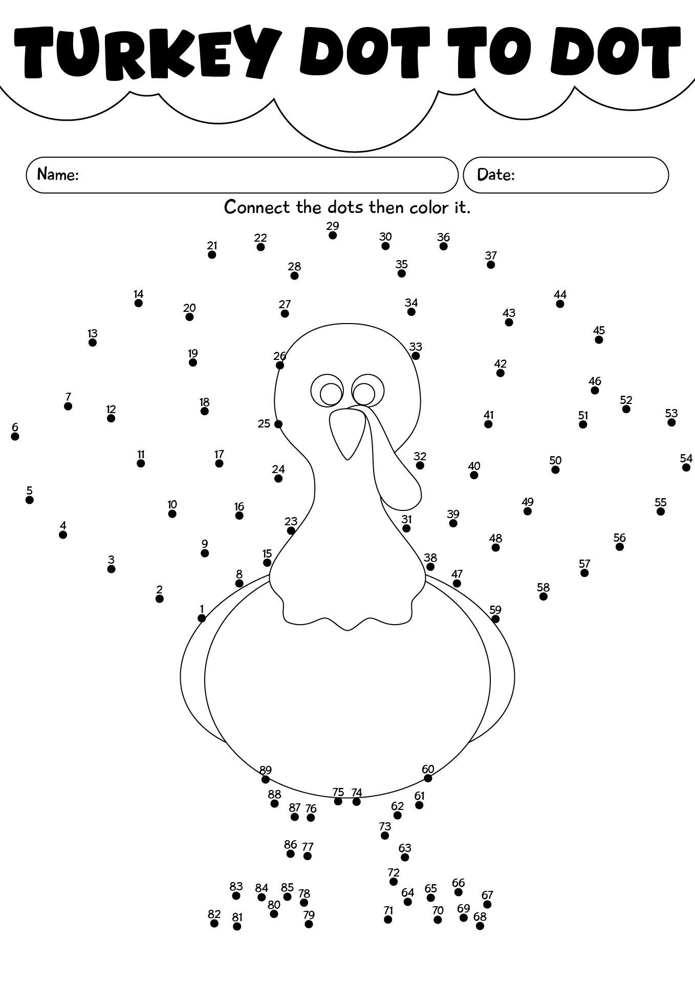 Turkey Dot To Dot Fall Thanksgiving Worksheet