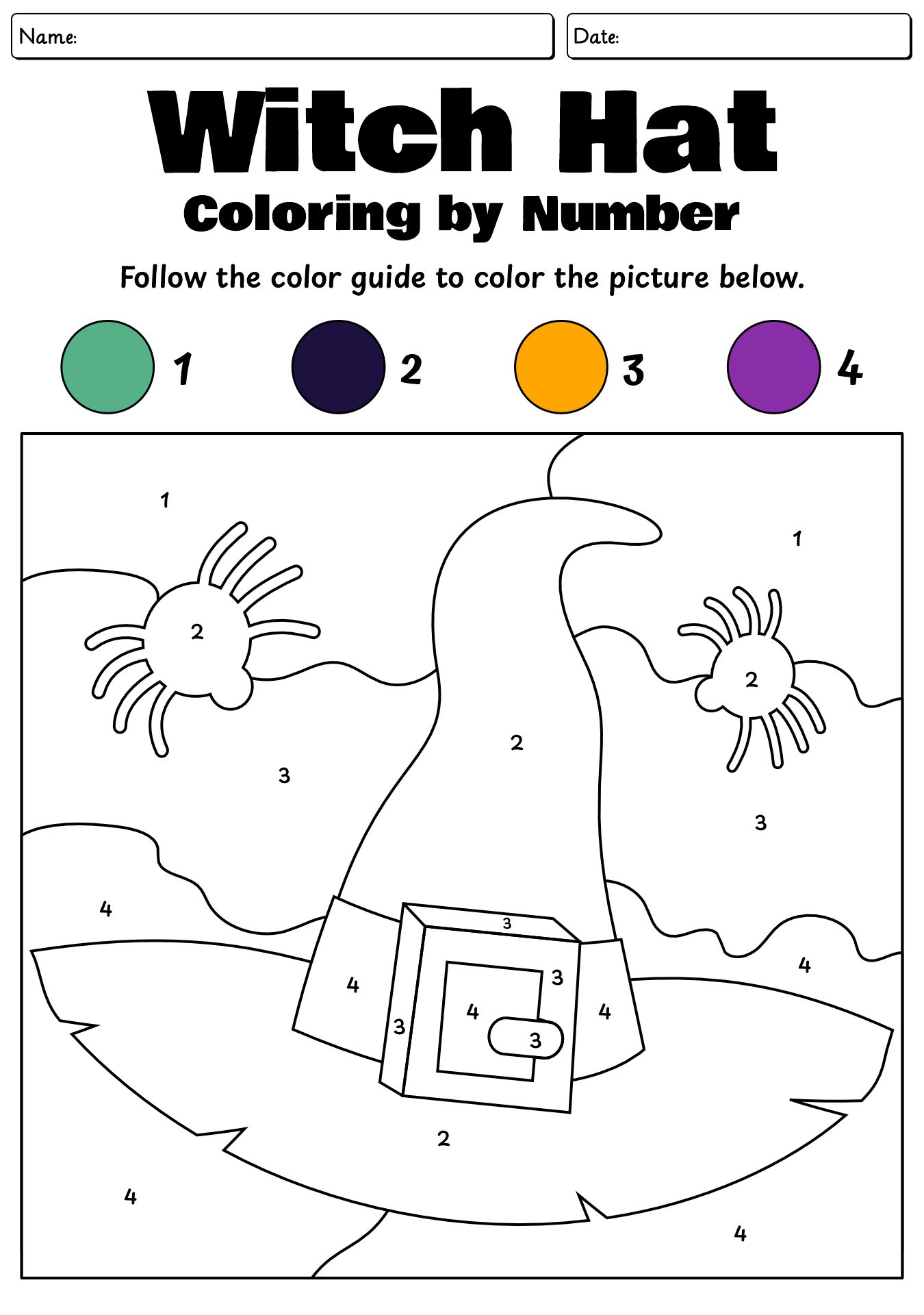 Witch Hat Coloring By Number Worksheet