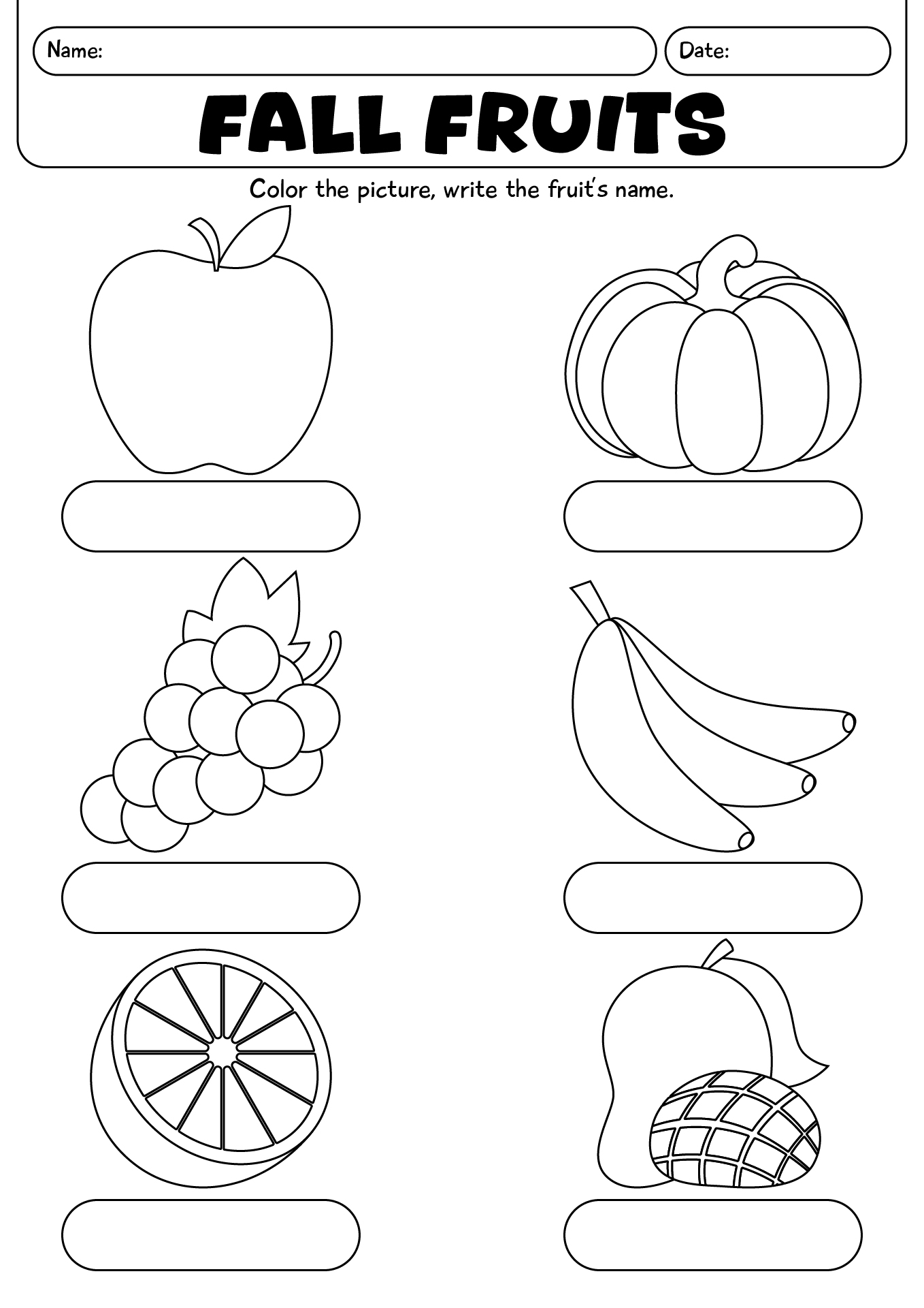 Writing Fall Fruits Worksheet