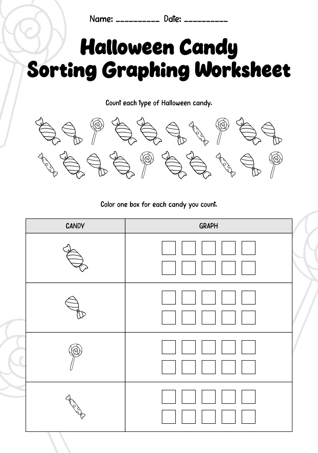 1st Grade Halloween Candy Sorting and Graphing Activities