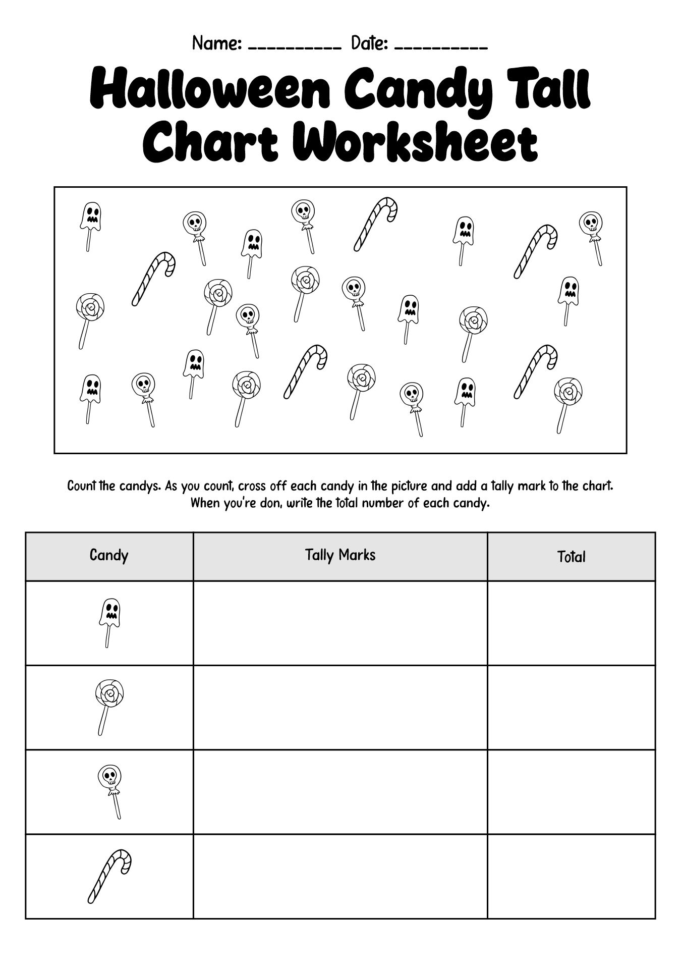 1st Grade Halloween Candy Tally Chart Worksheets