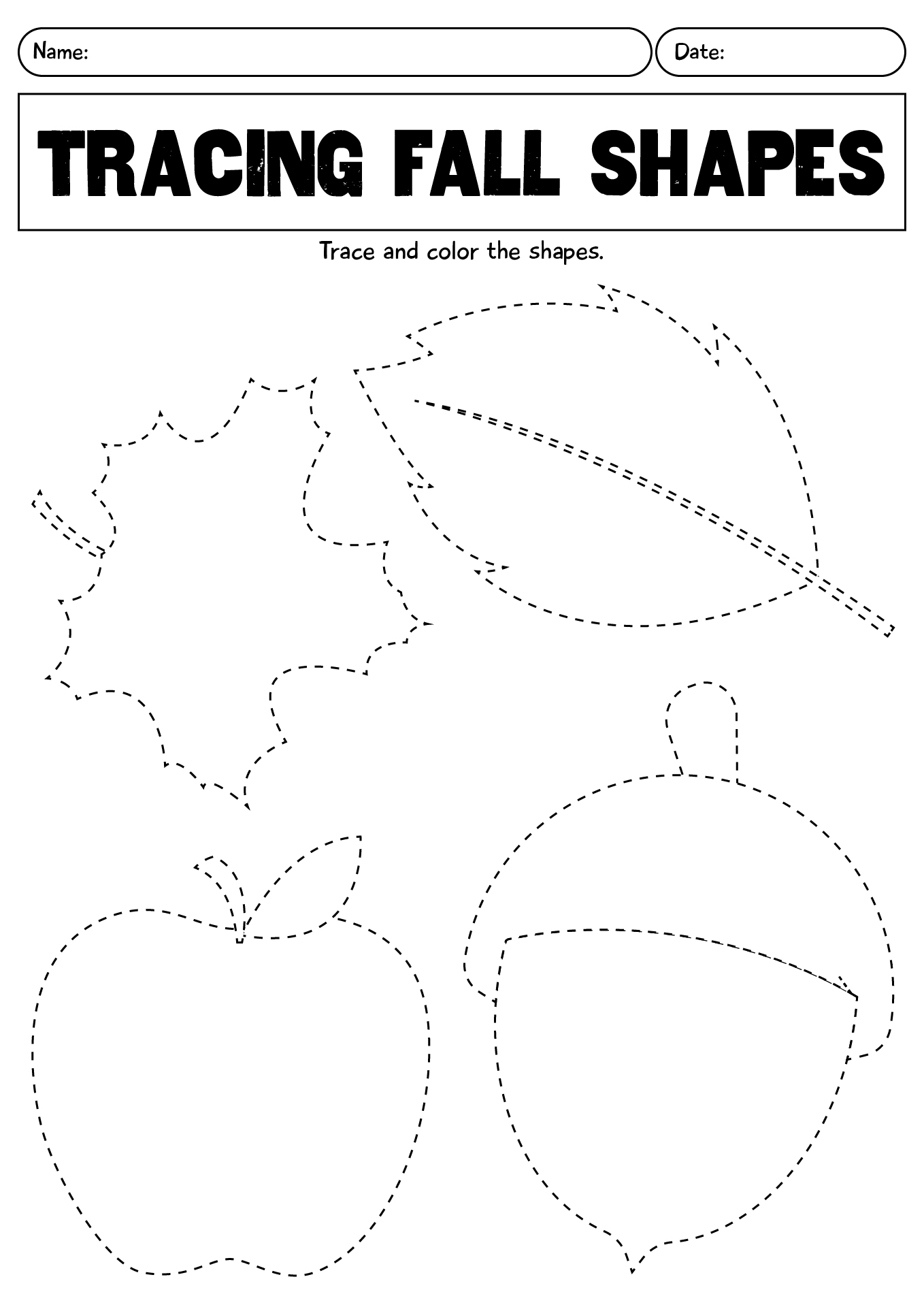 1st Grade Tracing Fall Shapes Worksheet