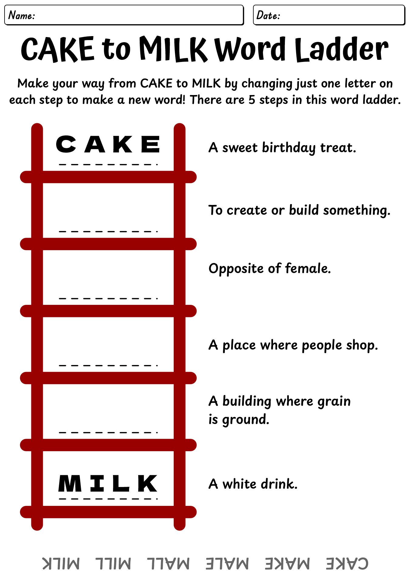 1st Grade Word Ladder Worksheet