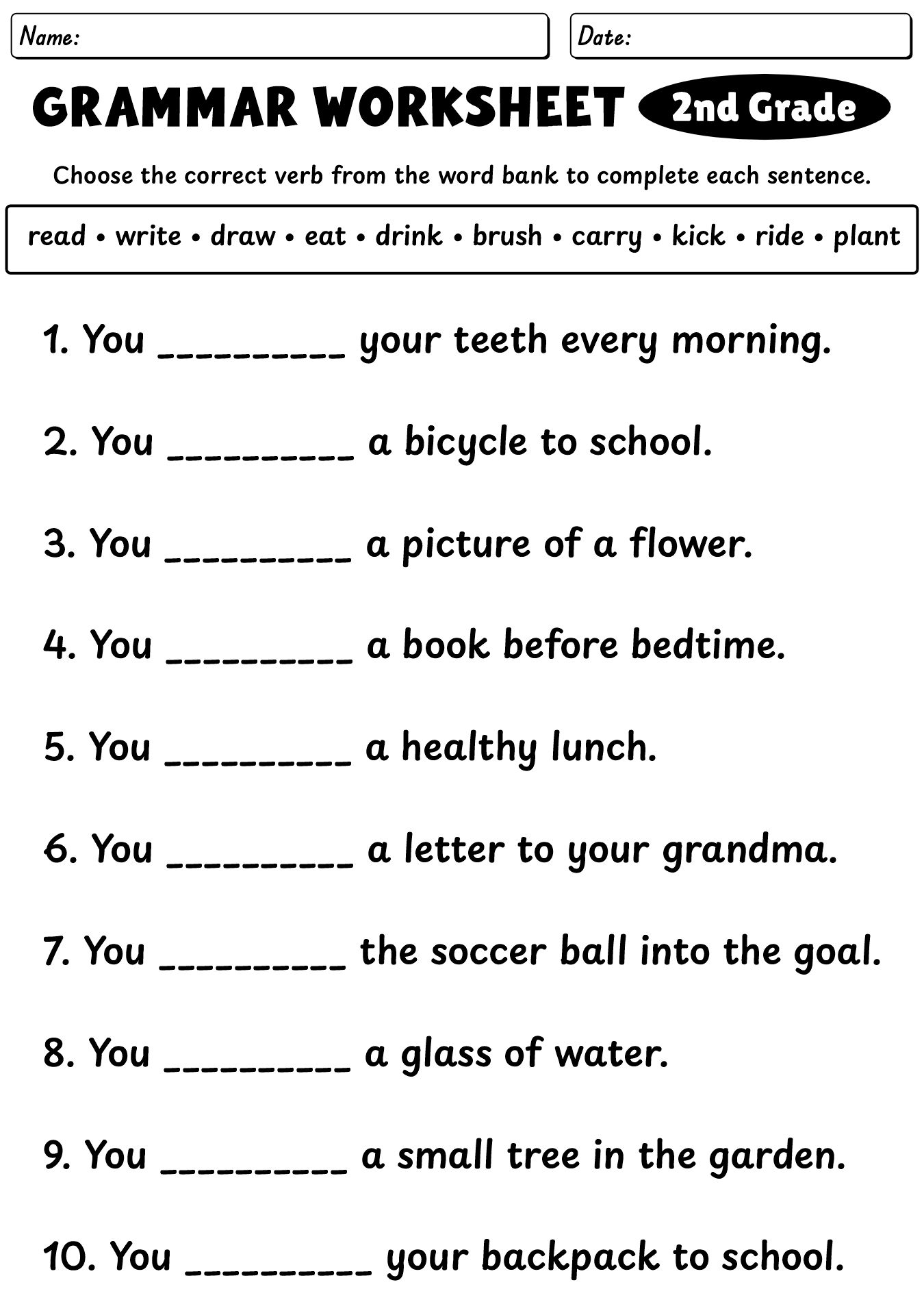 2nd Grade English Grammar Worksheets