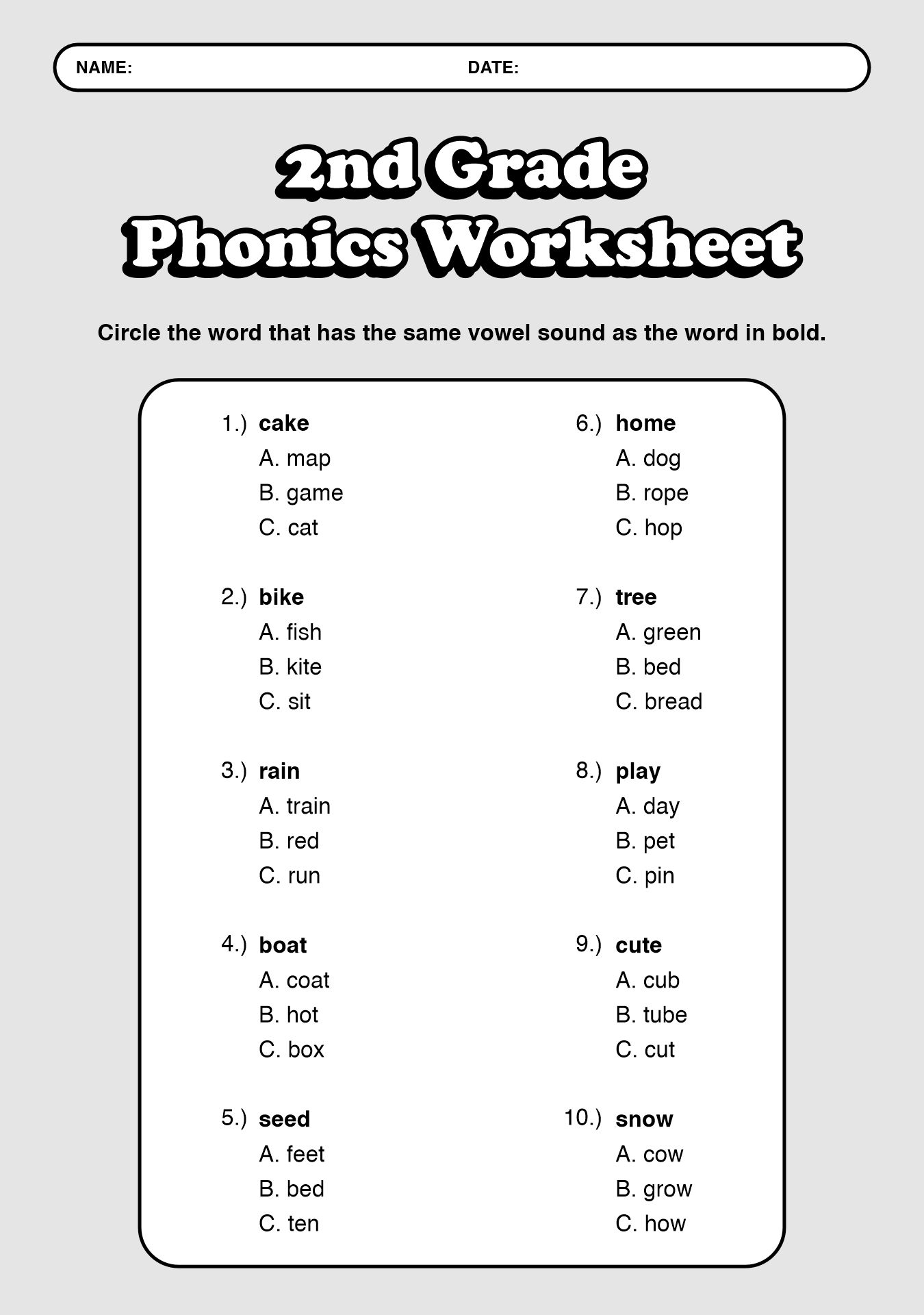 2nd Grade Phonics Worksheets Printable