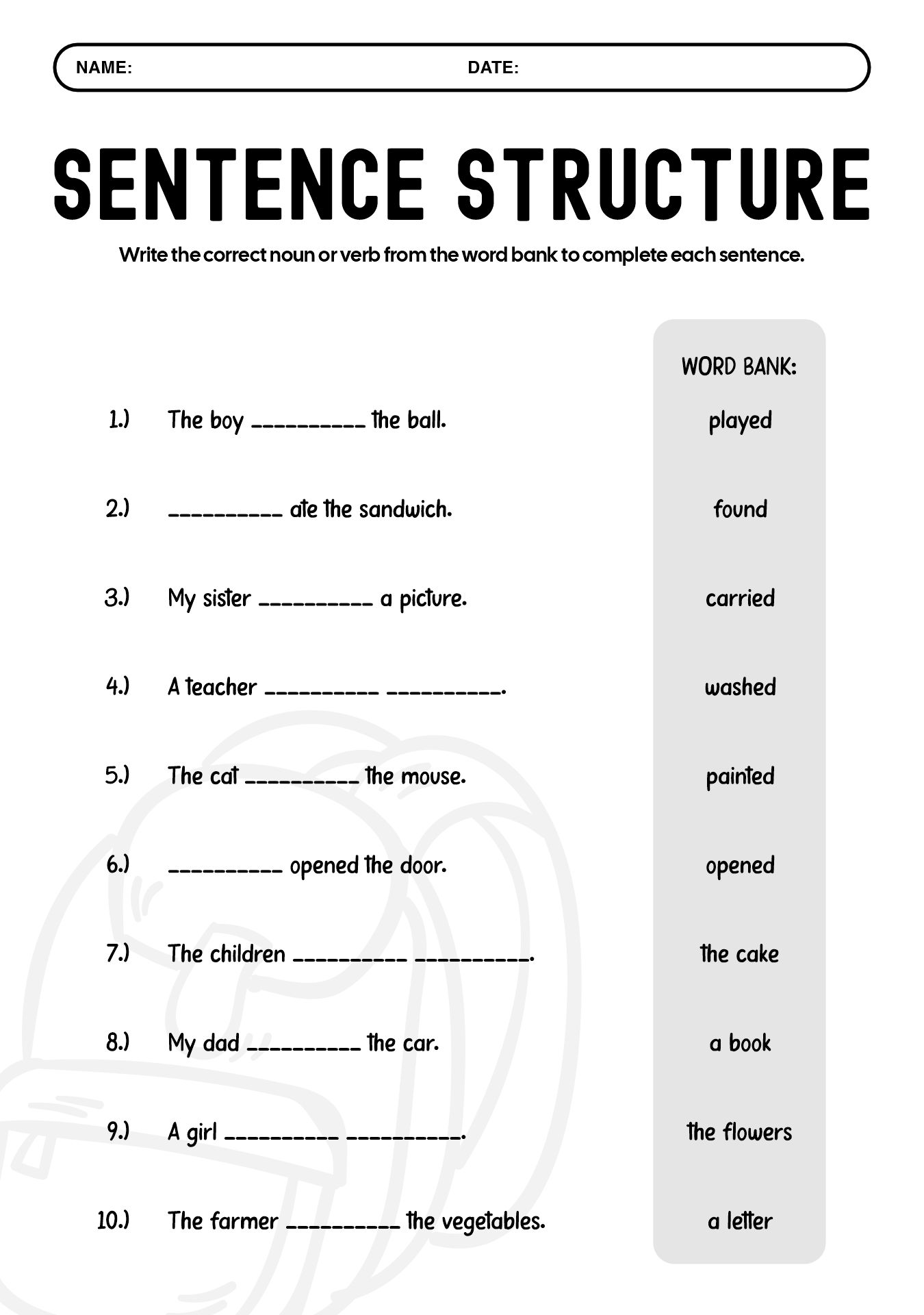 2nd Grade Sentence Structure Worksheets
