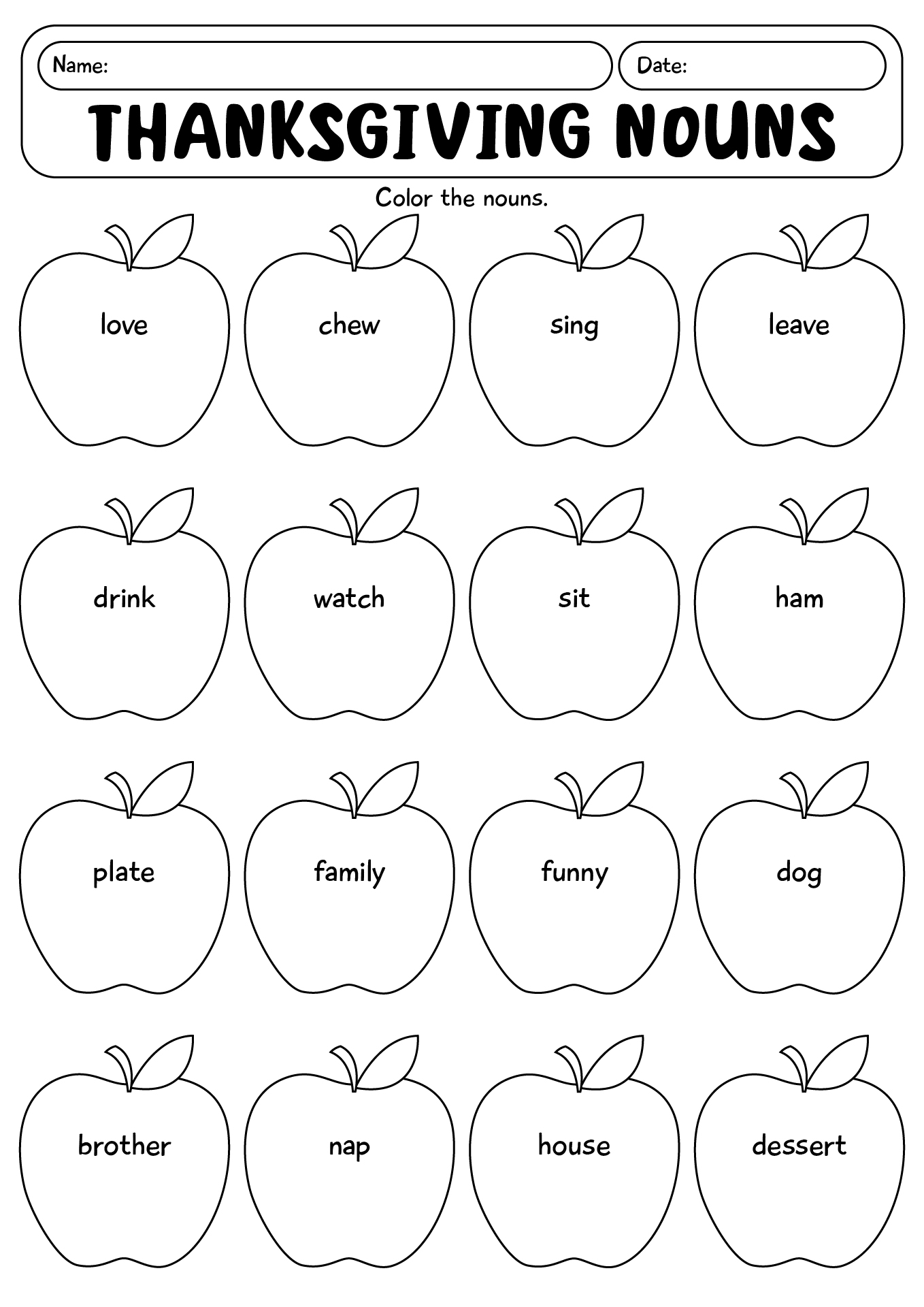 2nd Grade Thanksgiving Nouns Worksheet
