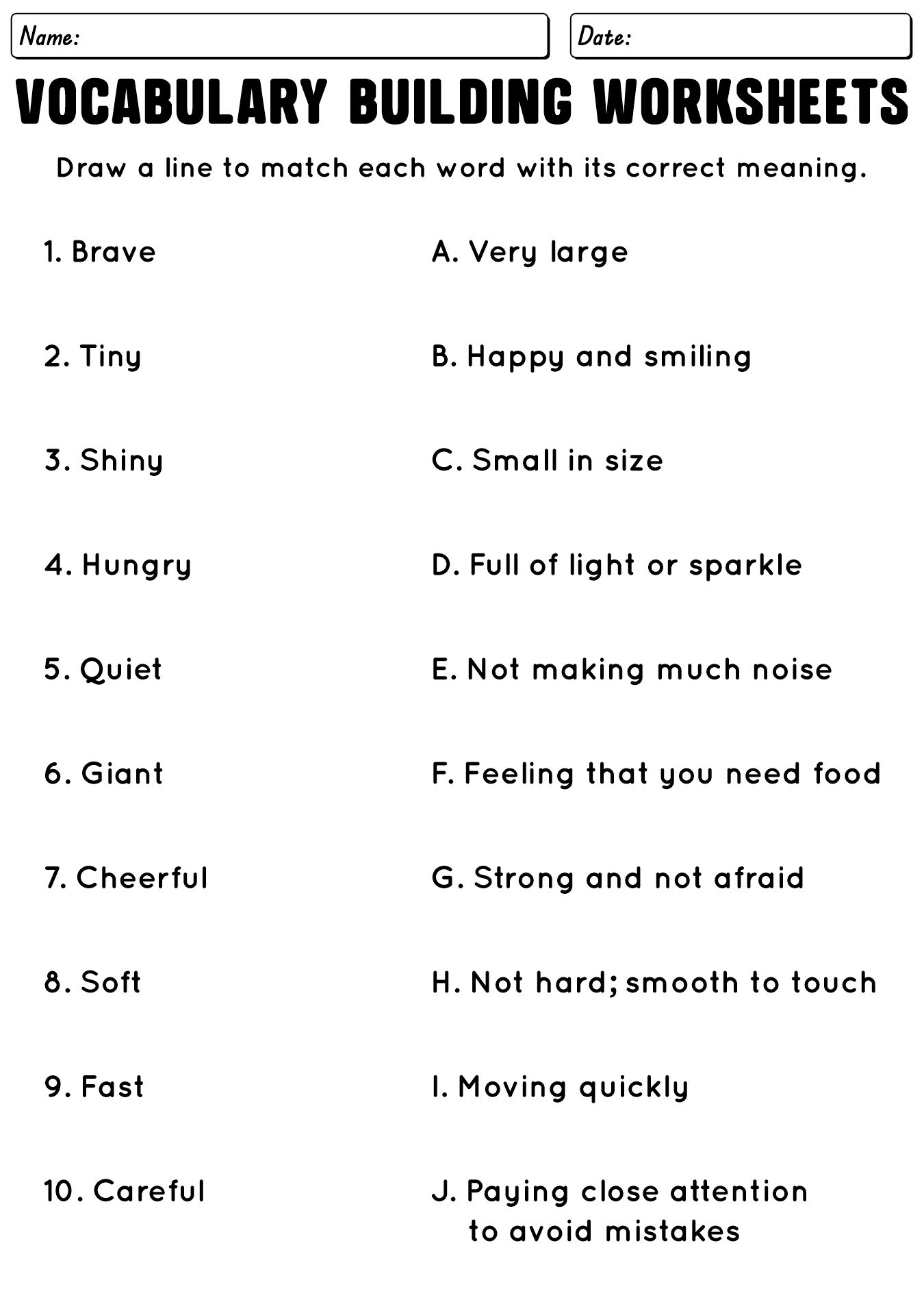 2nd Grade Vocabulary Building Worksheets