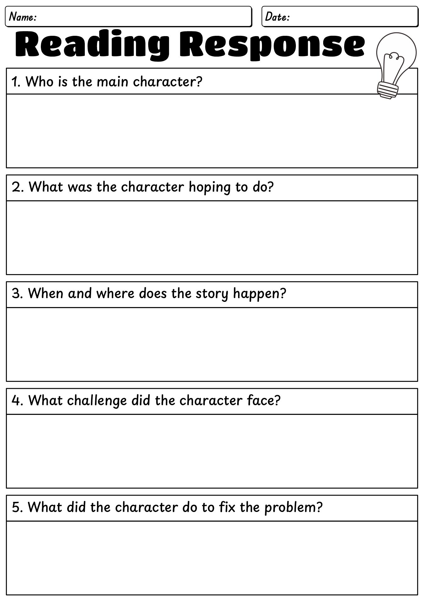 3rd Grade Reading Response Worksheet
