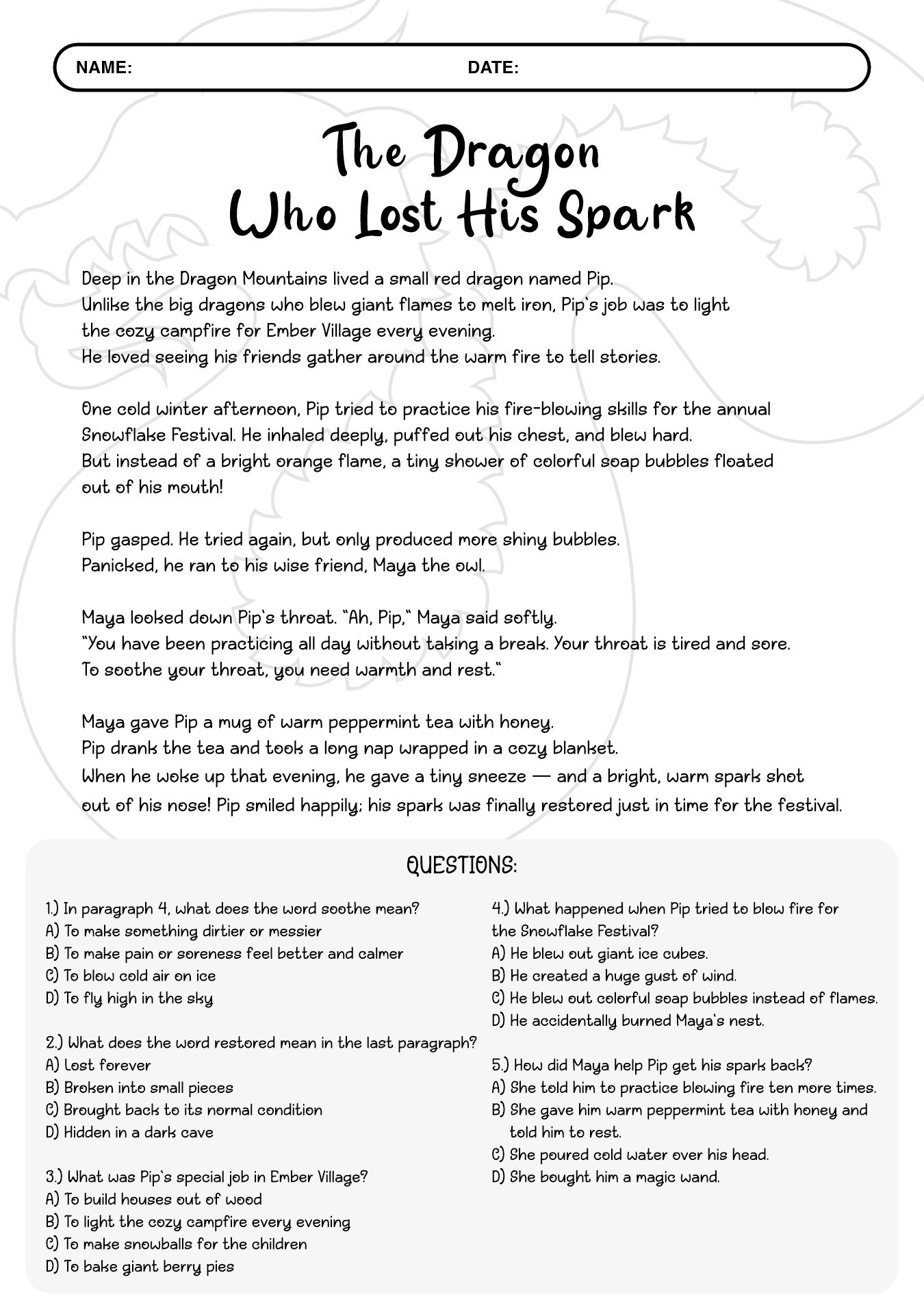 3rd Grade Reading Worksheet
