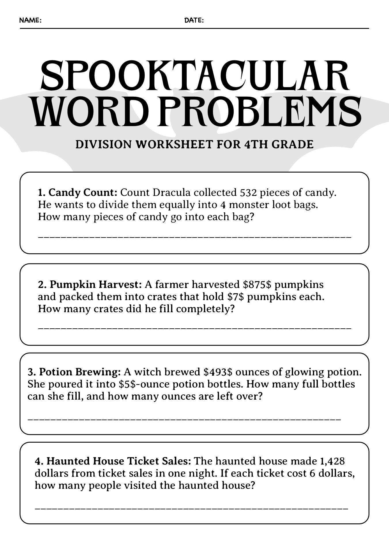 4th-grade Halloween Division Worksheets