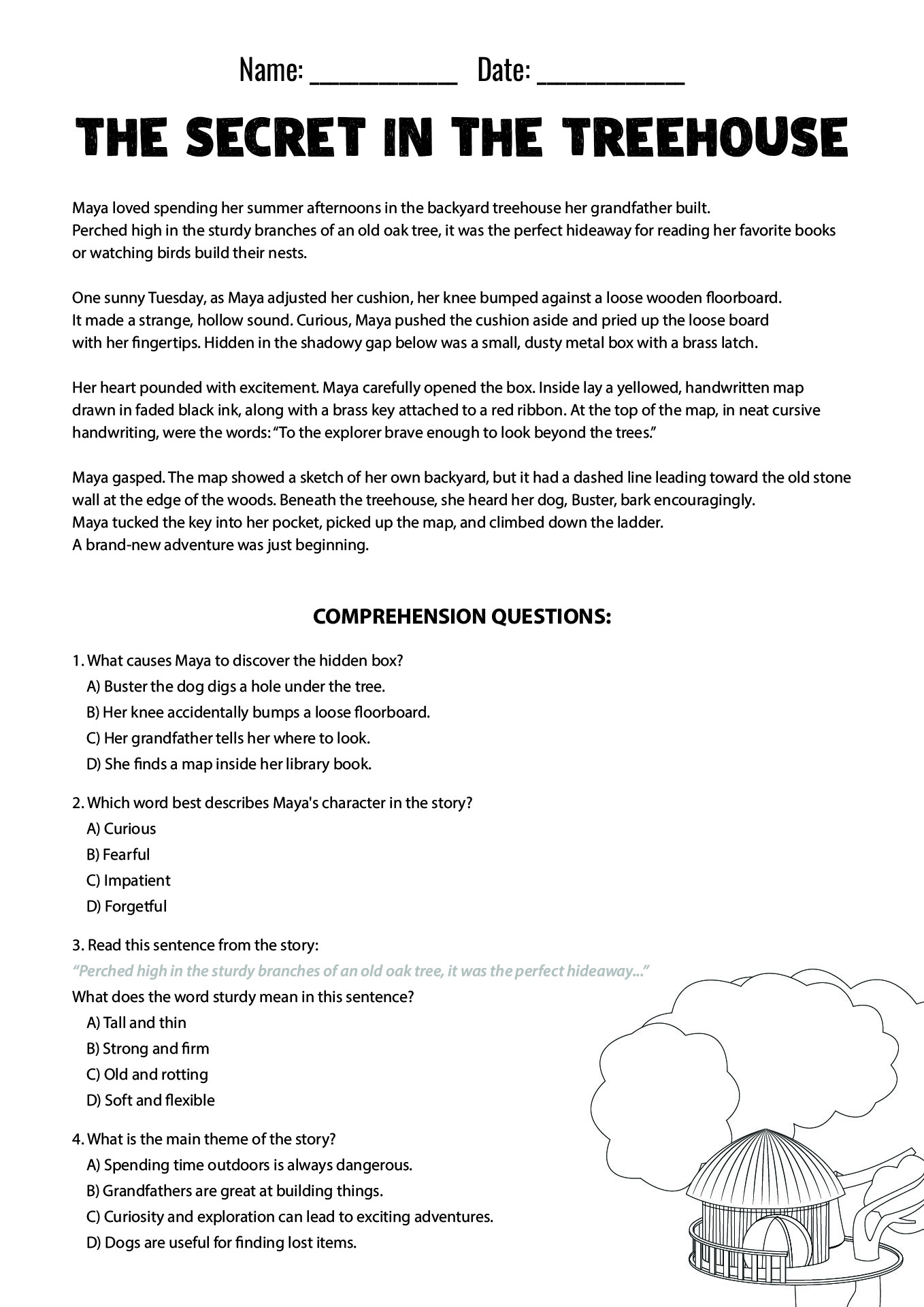 4th Grade Literature Reading Comprehension Worksheets with Questions