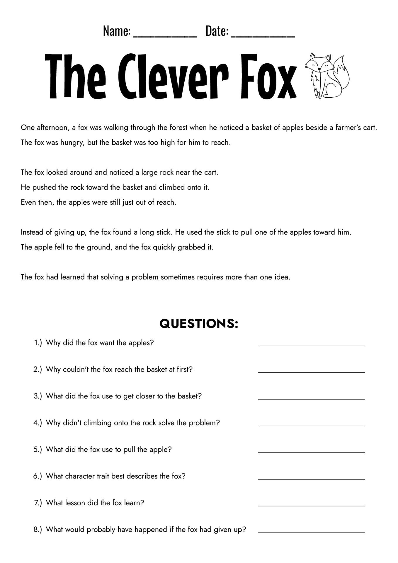 4th Grade Themed Reading Comprehension Worksheets with Questions