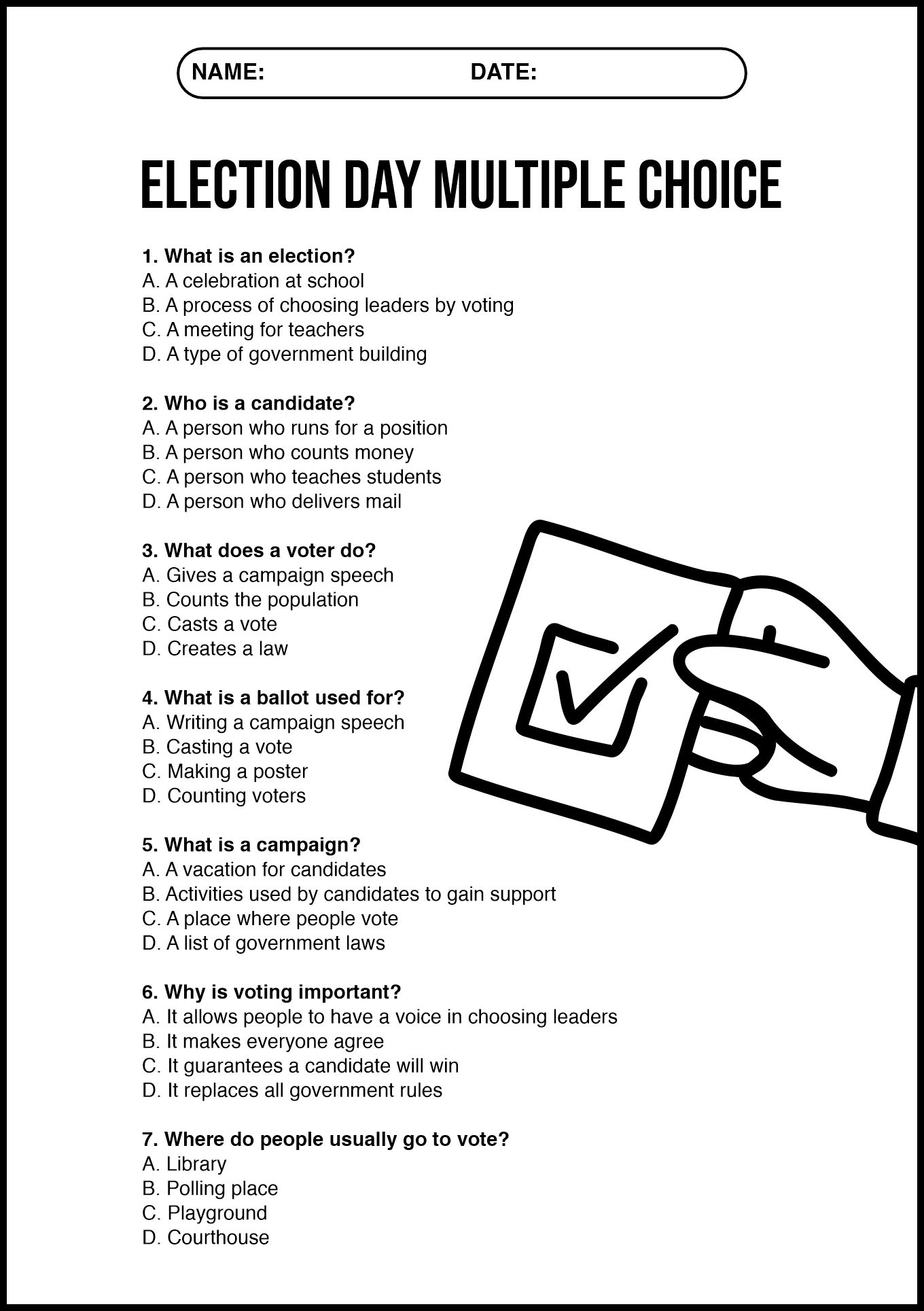 5th Grade Election Day Activities