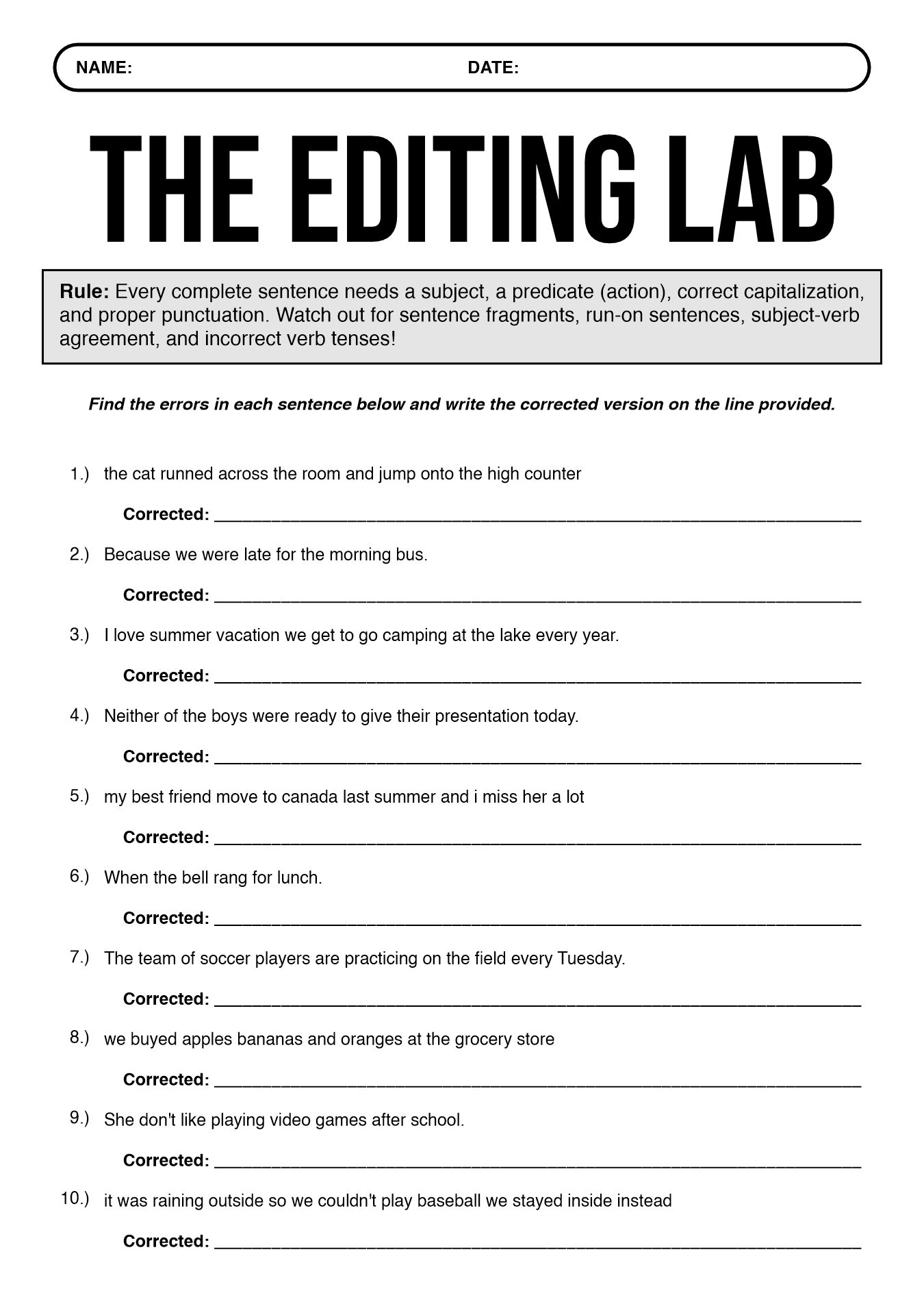 5th Grade English Writing Skills Worksheets
