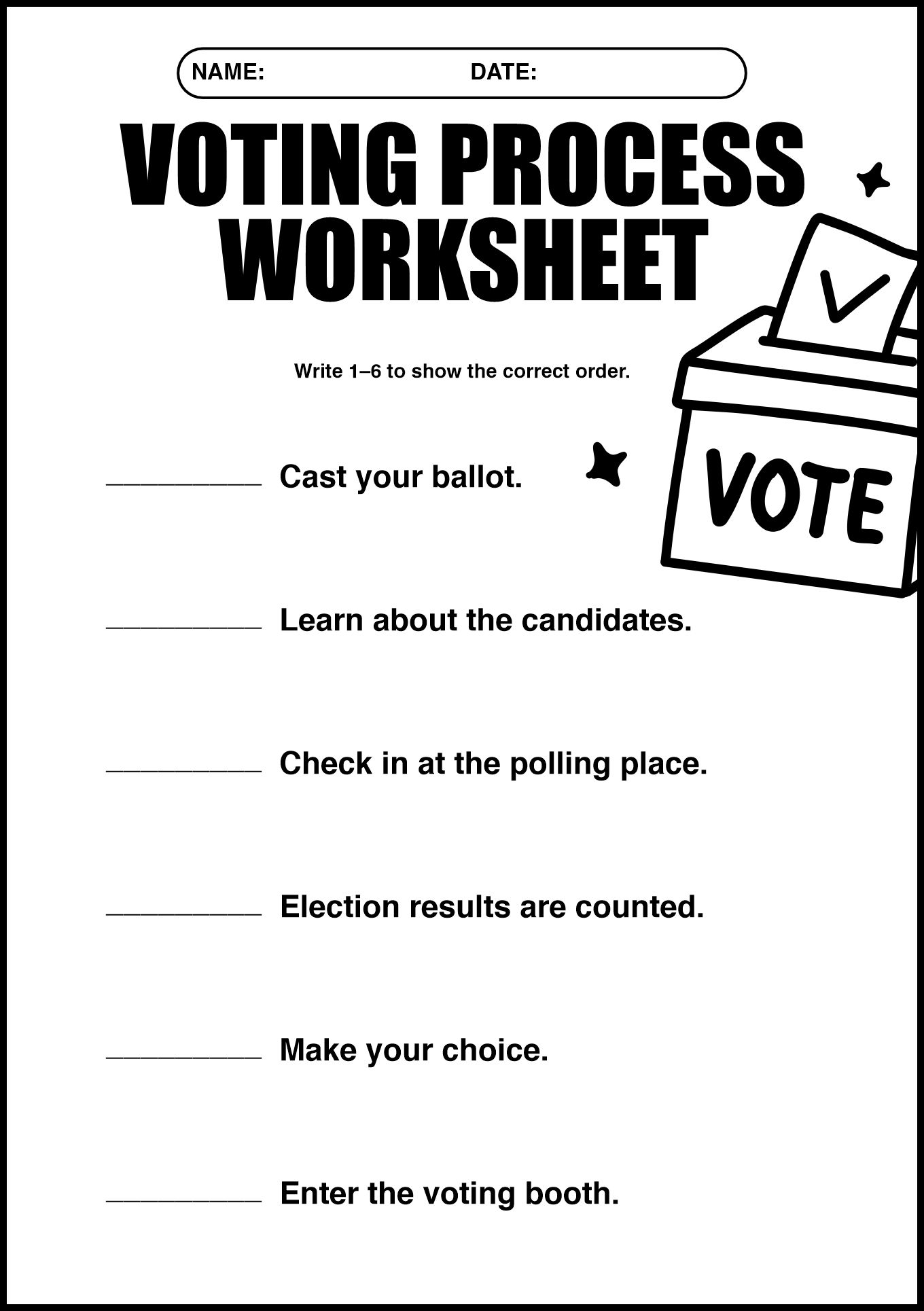 5th Grade Voting Process Worksheets