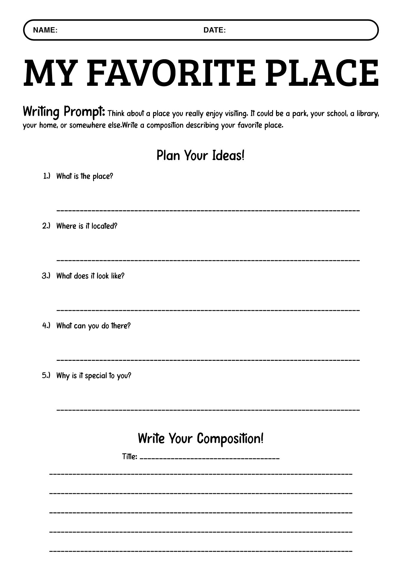 5th Grade Writing Composition Practice Sheets