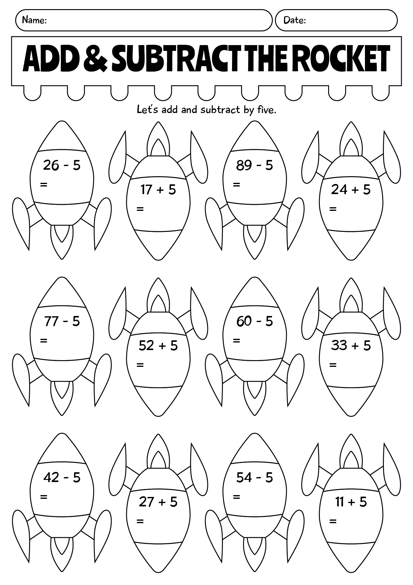 Add And Subtract The Rocket Worksheet