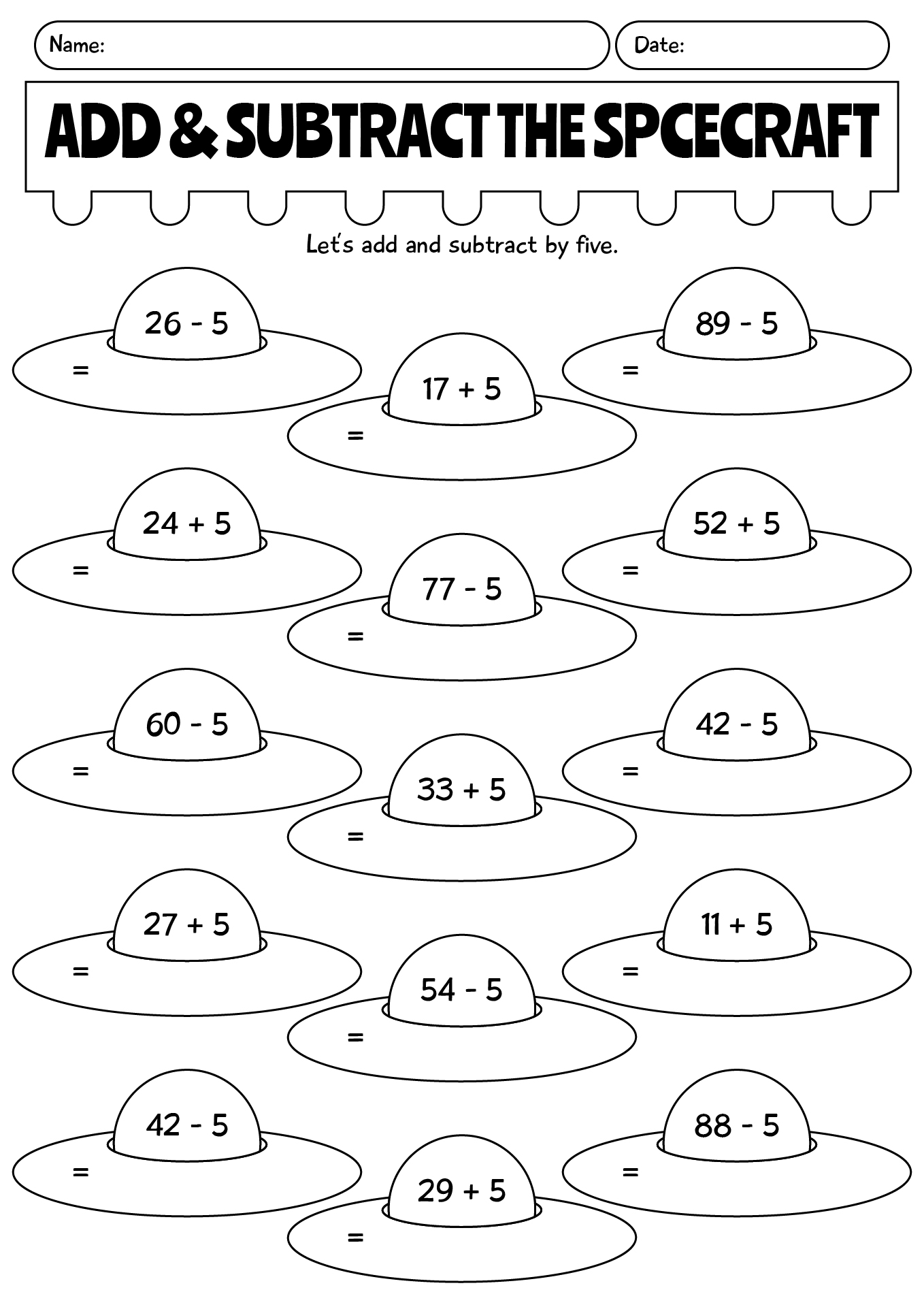 Add And Subtract The Spacecraft Worksheet