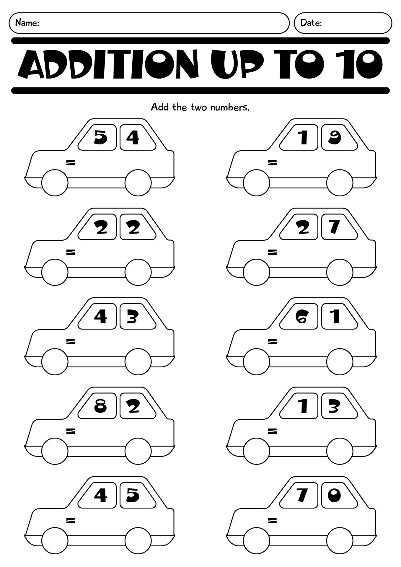 Addition Up To 10 For Kindergarten