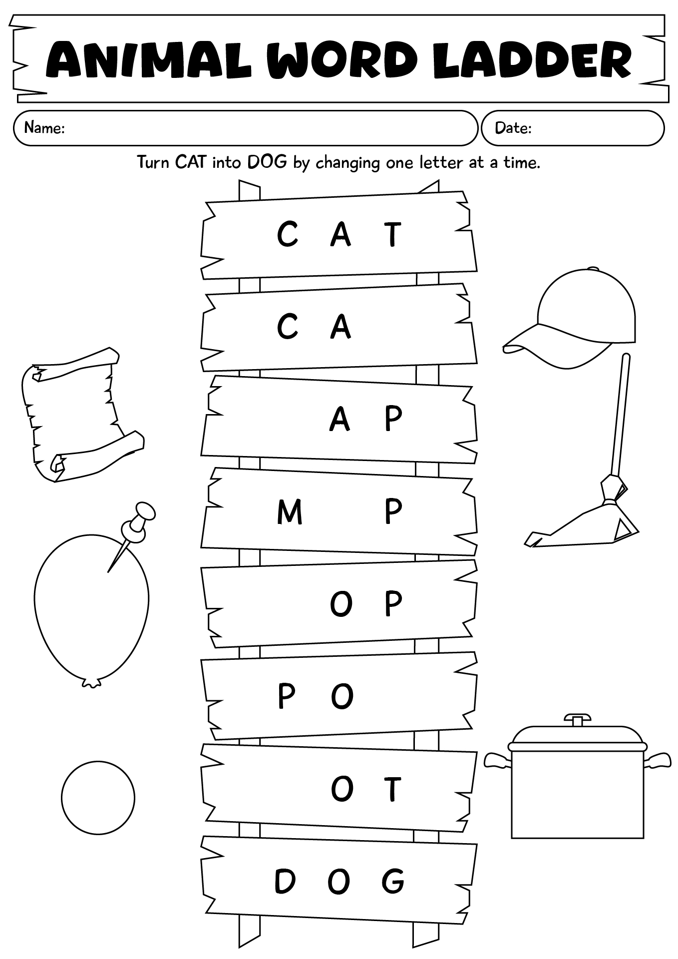 Animal Word Ladder Worksheet