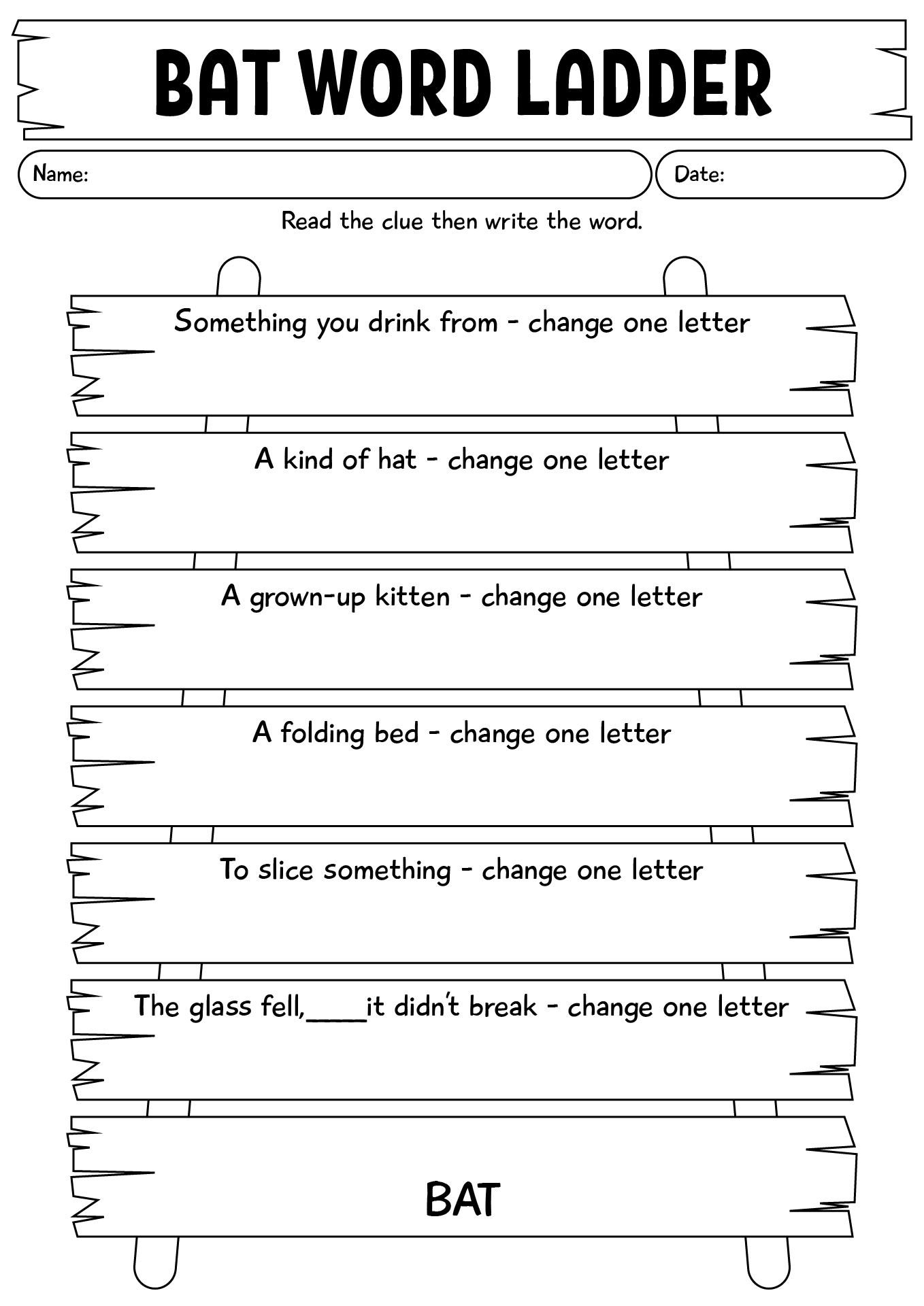 Bat Word Ladder Worksheet