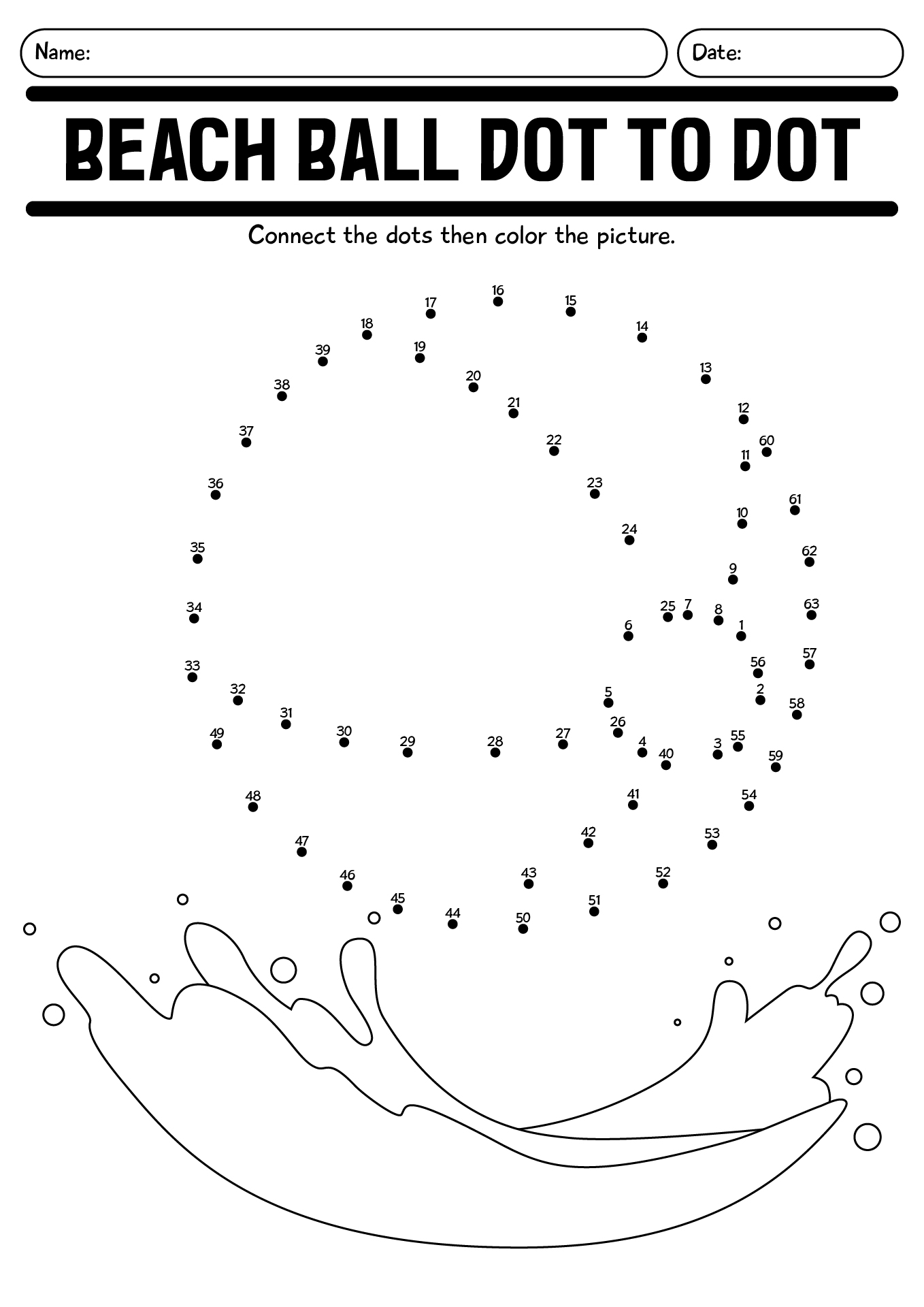 Beach Ball Dot To Dot Printable Worksheet