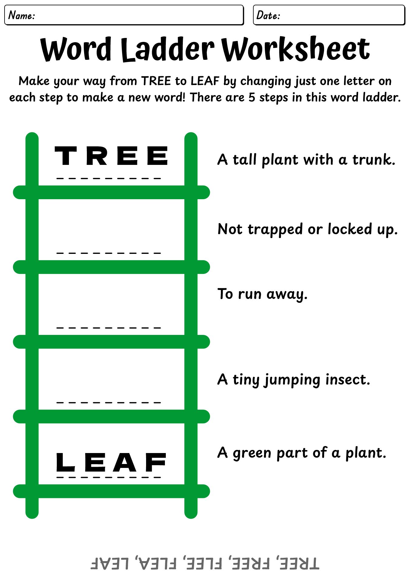 Beginner Level Word Ladder Worksheets