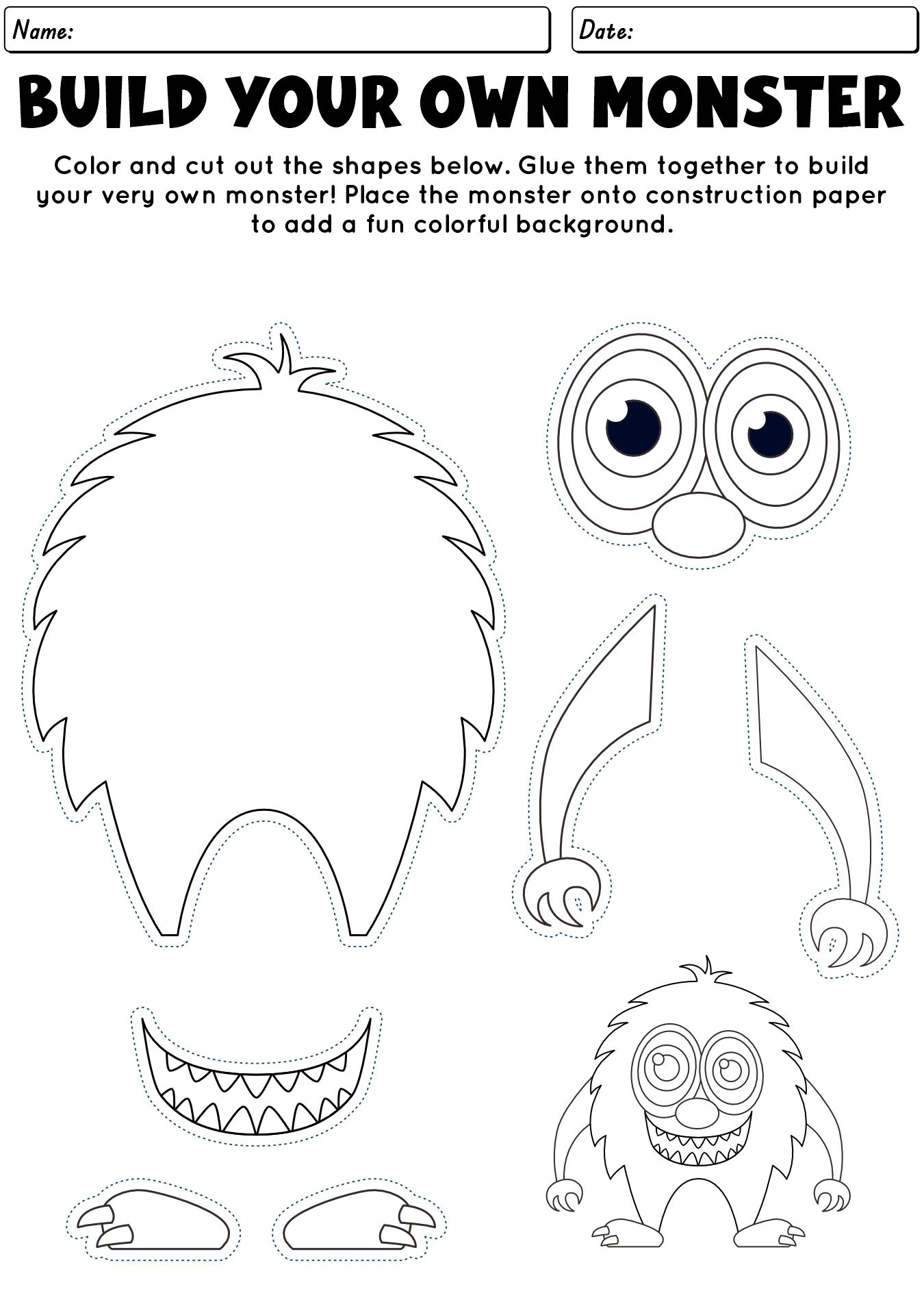 Build Your Own Monster Worksheet