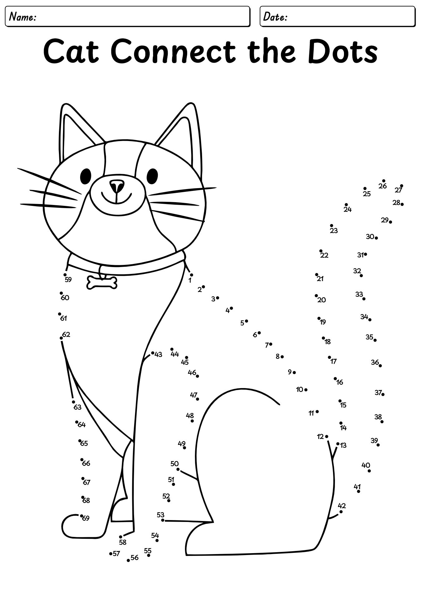 Cat Dot To Dot Worksheet Practice