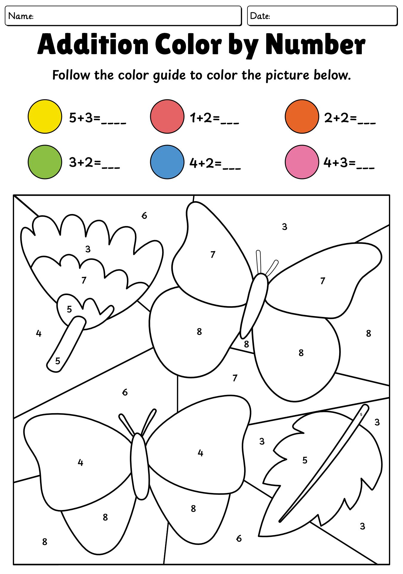 Color By Addition Worksheet For Kids