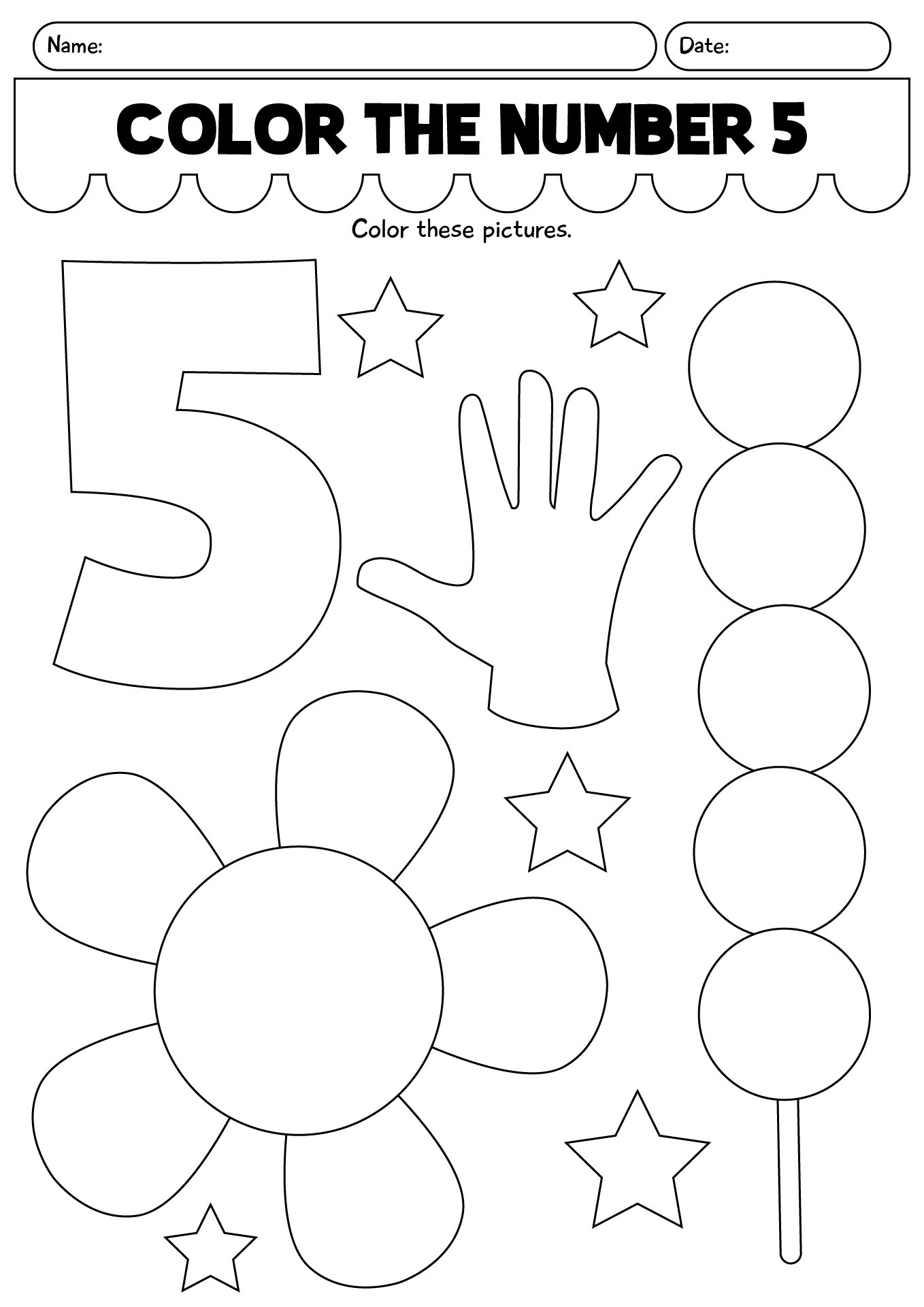 Color The Number 5 Worksheet